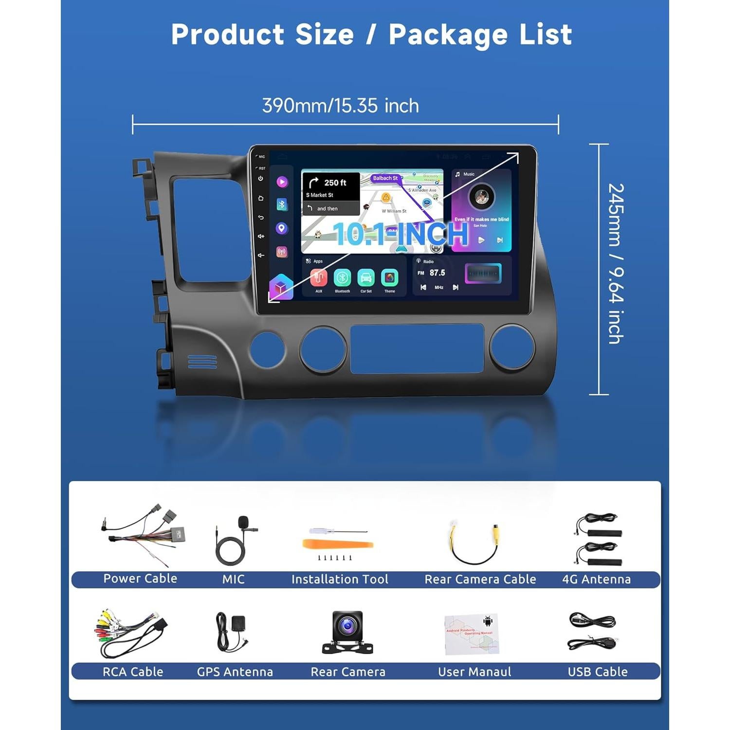 Estéreo de Coche Android 13 METEESER para Honda Civic 2006-2011 10.1" 8GB+128GB