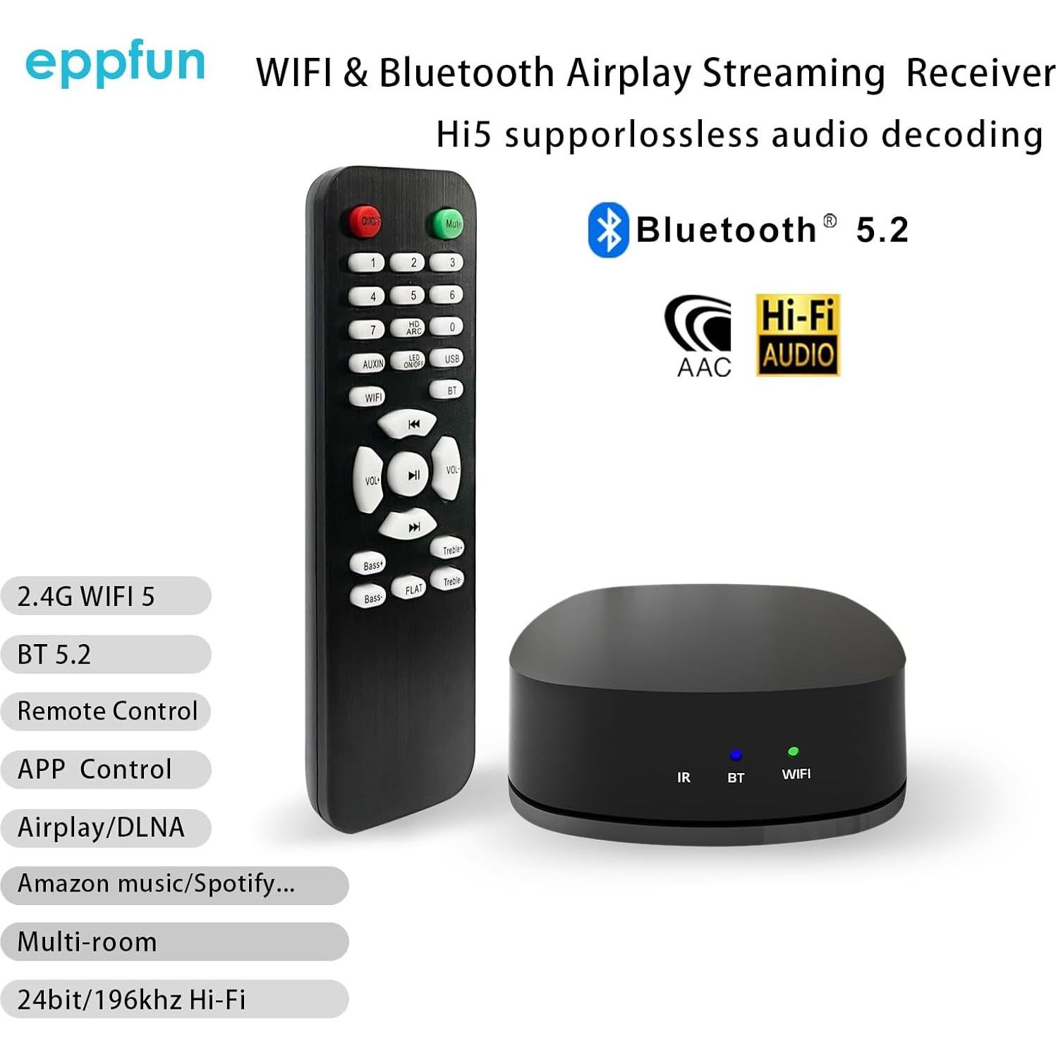 Receptor de Audio Multi-Room Eppfun WiFi y Bluetooth 192kHz
