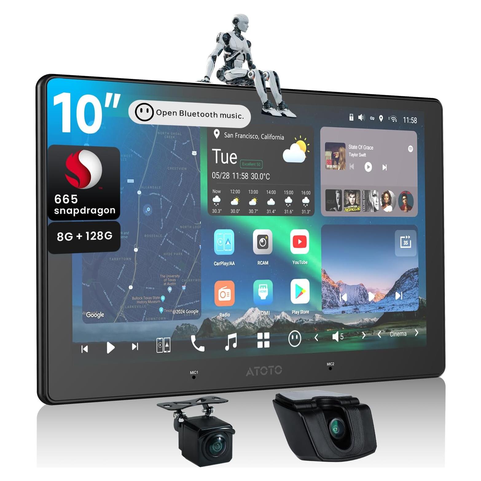 Estéreo Doble Din AI Android 10.1" 8GB+128GB con Doble Cámara