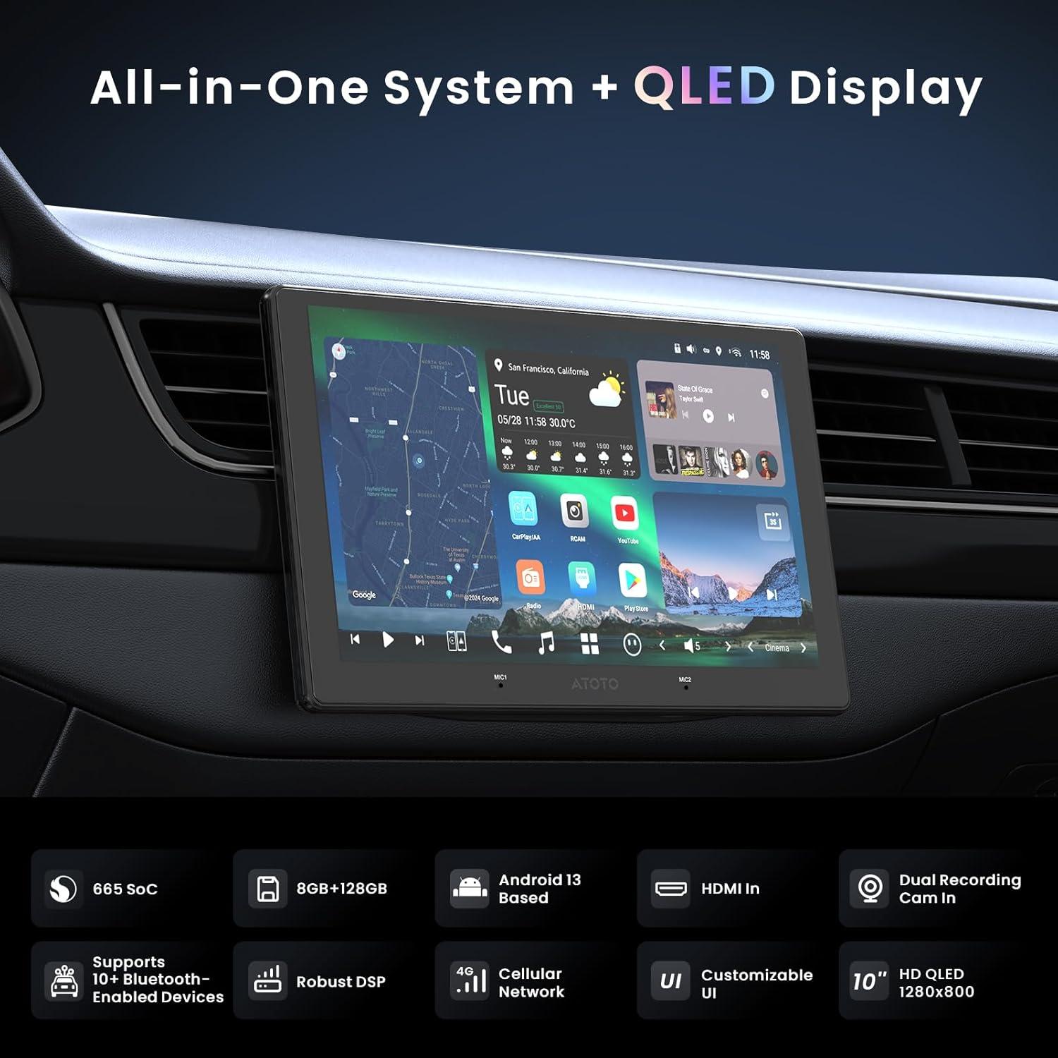 Estéreo Doble Din AI Android 10.1" 8GB+128GB con Doble Cámara