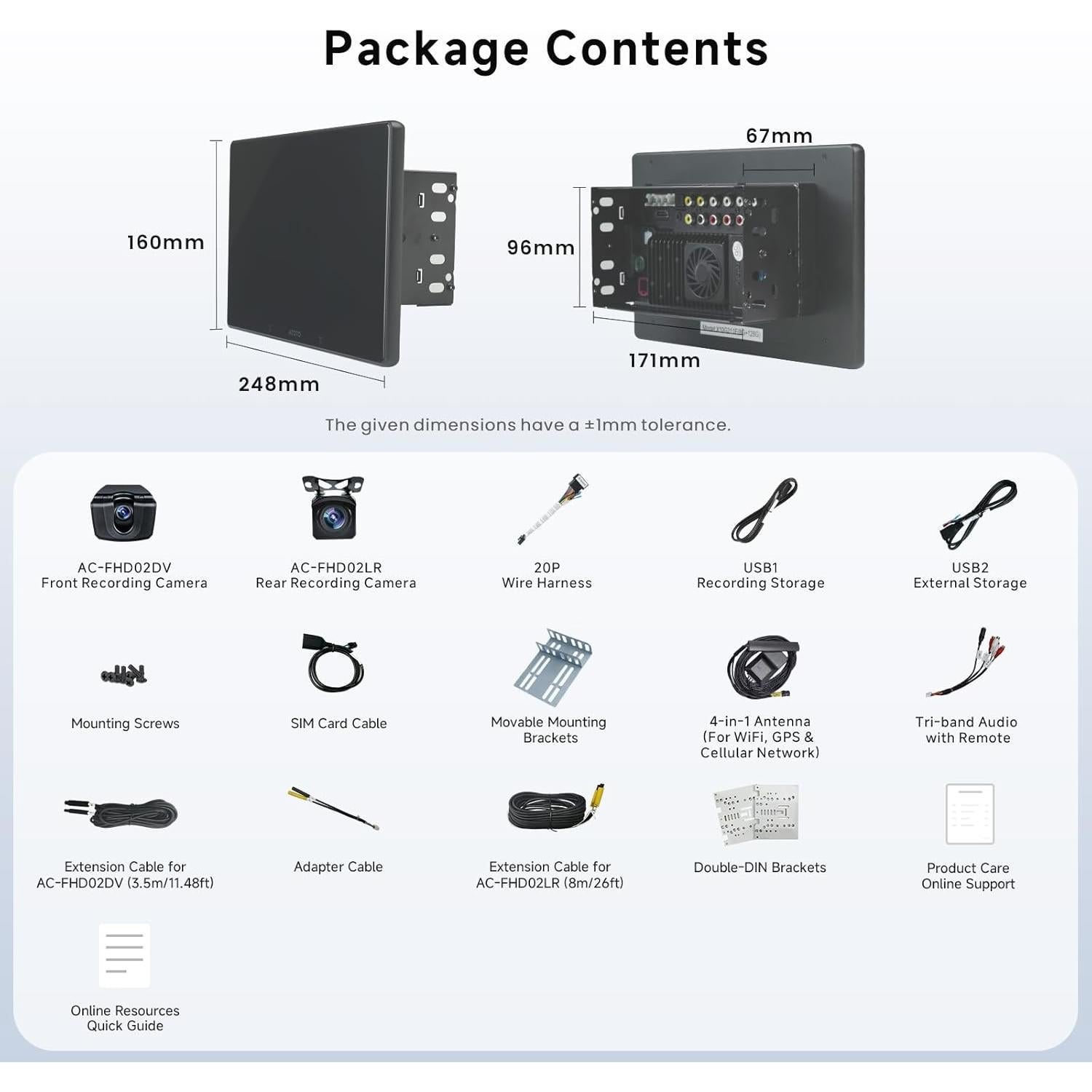 Estéreo Doble Din AI Android 10.1" 8GB+128GB con Doble Cámara