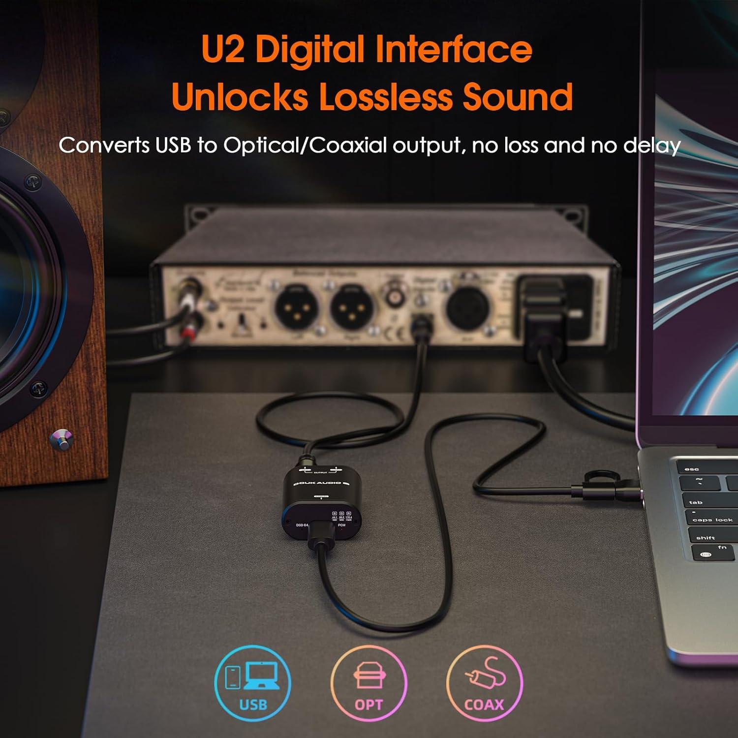 Convertidor USB a SPDIF Douk Audio U2 - Adaptador Hi-Res Óptico/Coaxial
