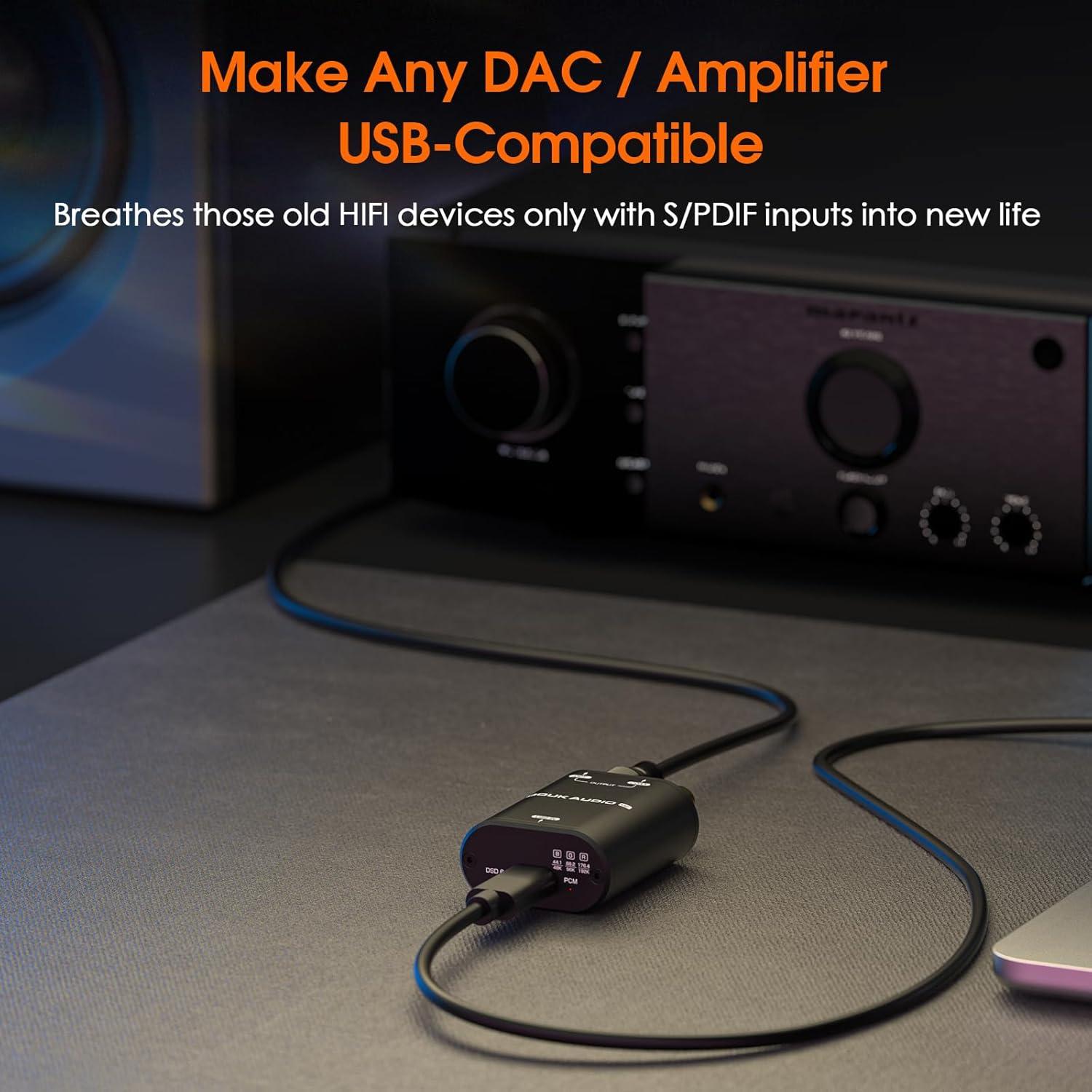 Convertidor USB a SPDIF Douk Audio U2 - Adaptador Hi-Res Óptico/Coaxial
