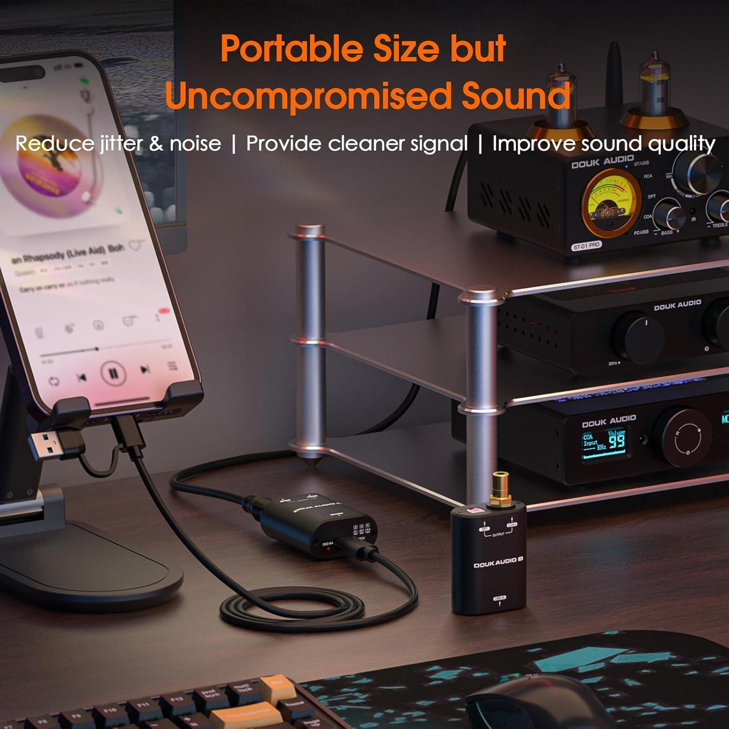 Convertidor USB a SPDIF Douk Audio U2 - Adaptador Hi-Res Óptico/Coaxial