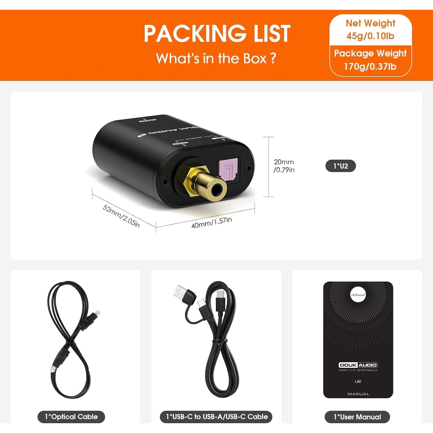 Convertidor USB a SPDIF Douk Audio U2 - Adaptador Hi-Res Óptico/Coaxial