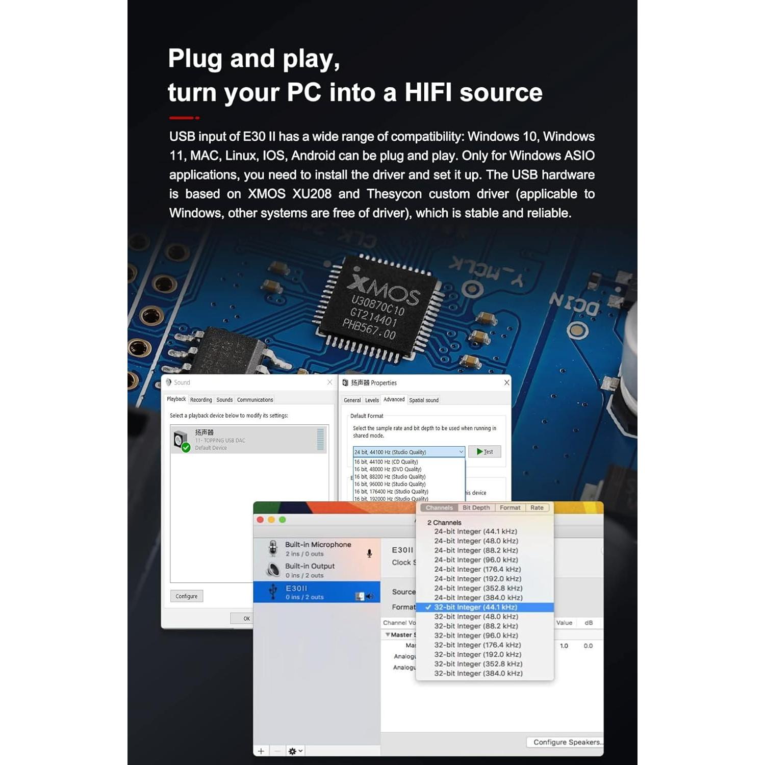 DAC TOPPING E30 II - Chips AK4493S, 24bit/192kHz, Plata