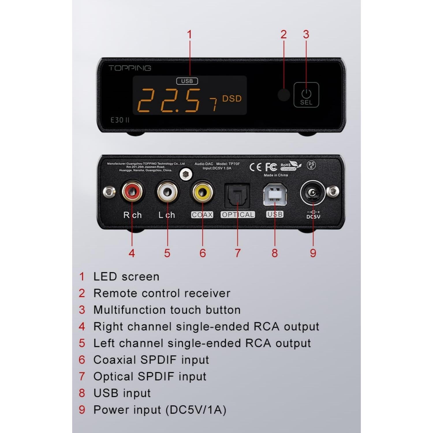 DAC TOPPING E30 II - Chips AK4493S, 24bit/192kHz, Plata