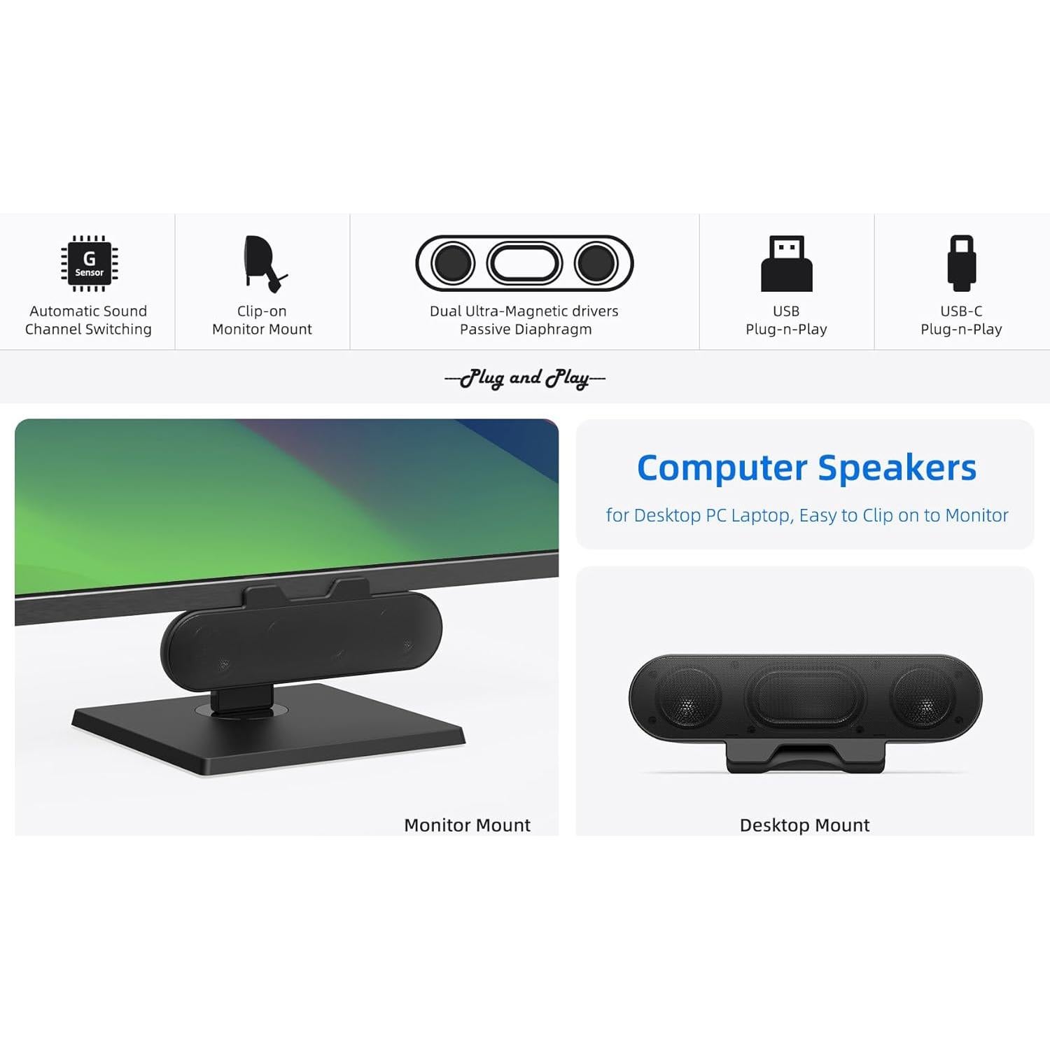 Altavoces de computadora PFTTDD XX119A USB-C 20.32cm