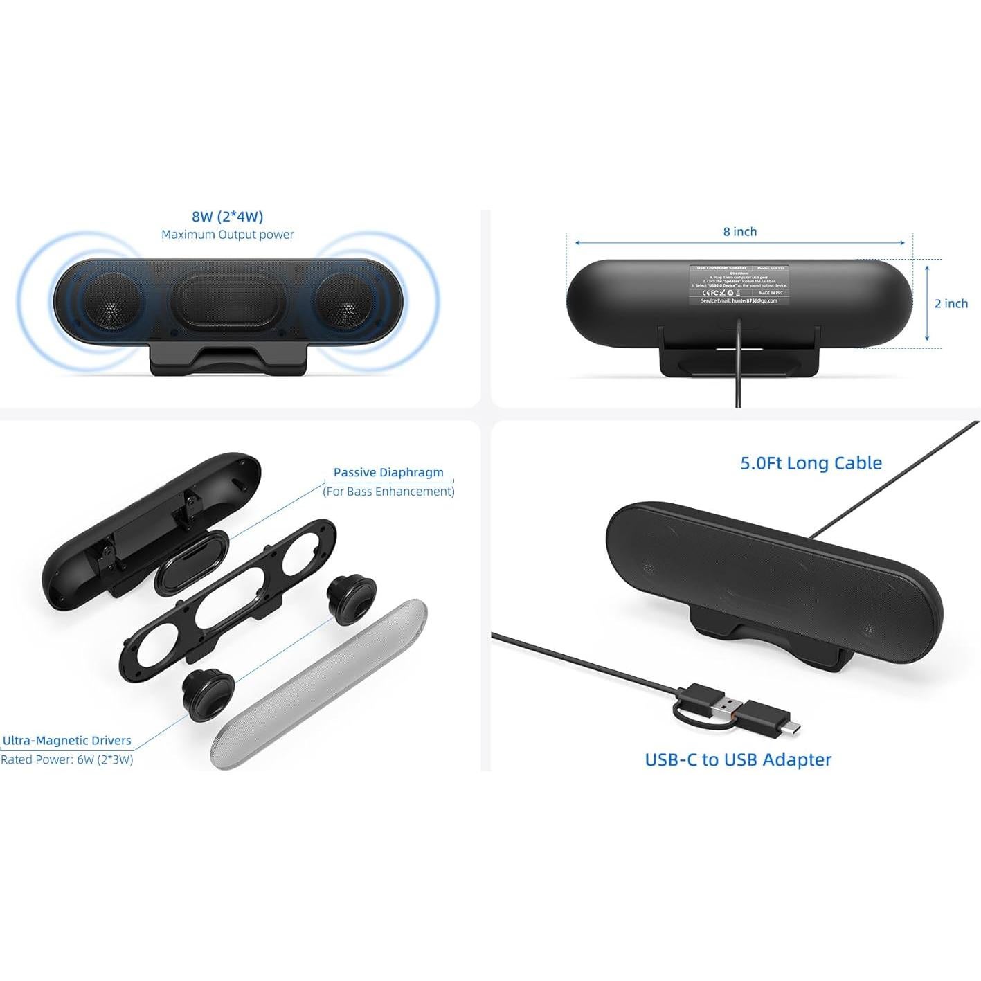 Altavoces de computadora PFTTDD XX119A USB-C 20.32cm