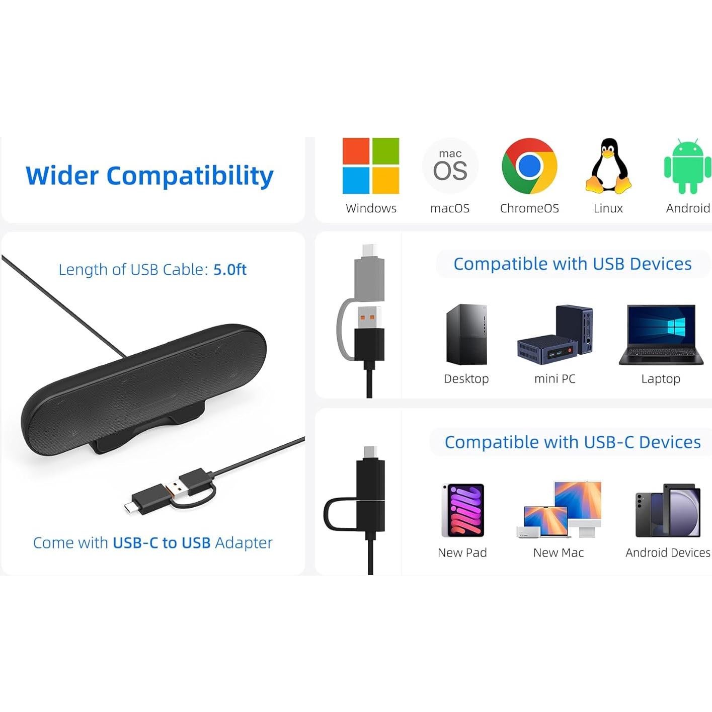 Altavoces de computadora PFTTDD XX119A USB-C 20.32cm