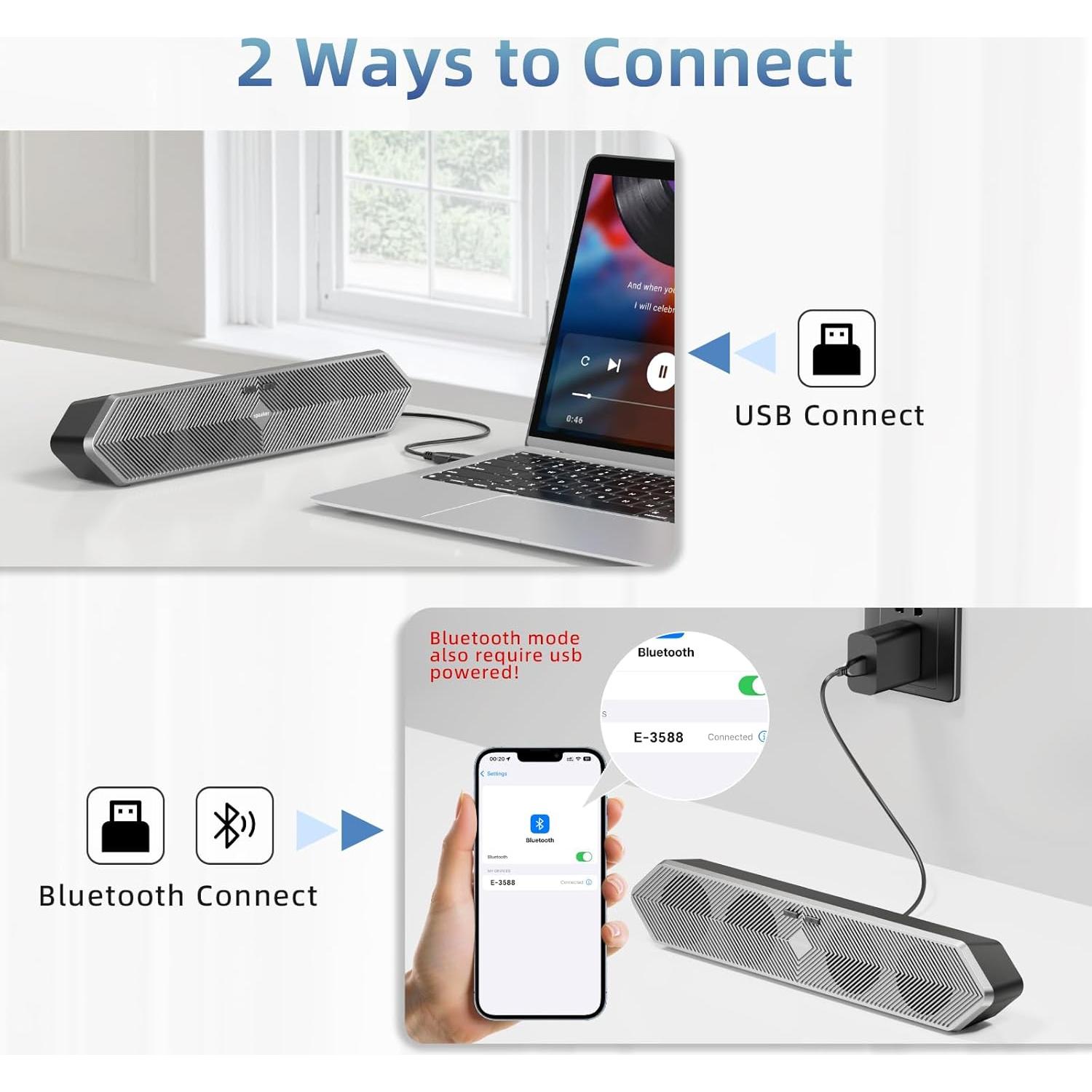 Altavoces de computadora HPSWUW E-3033 USB y Bluetooth 5W