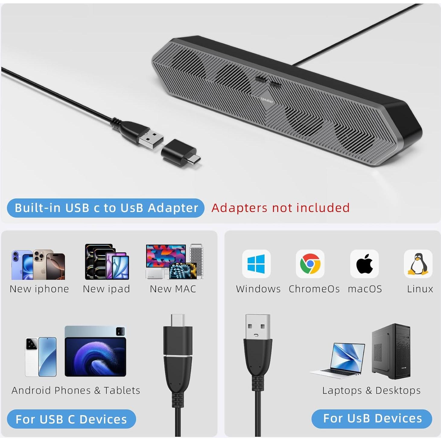 Altavoces de computadora HPSWUW E-3033 USB y Bluetooth 5W