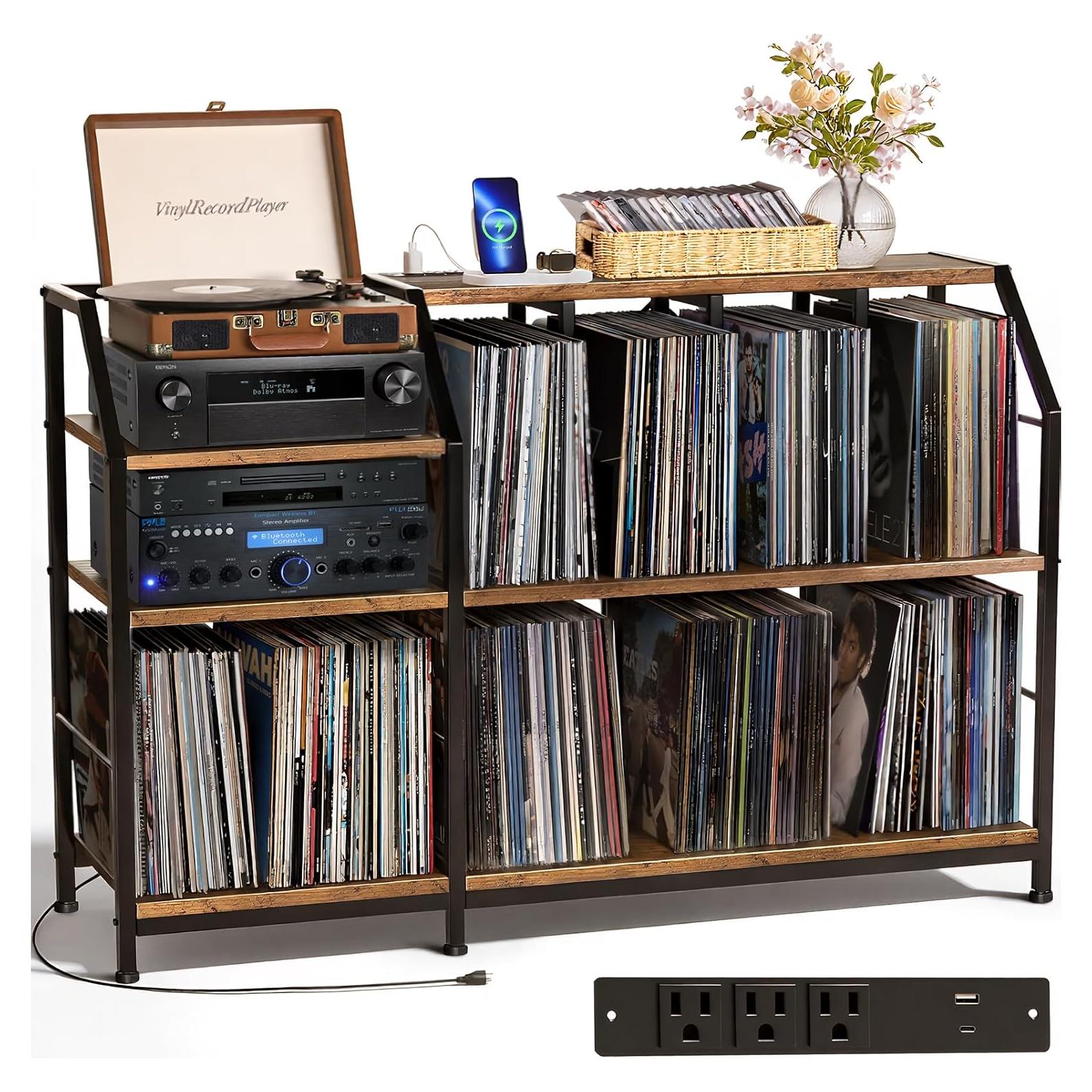 Soporte para Tocadiscos Faesun con Estación de Carga USB y Almacenamiento para 500 LPs