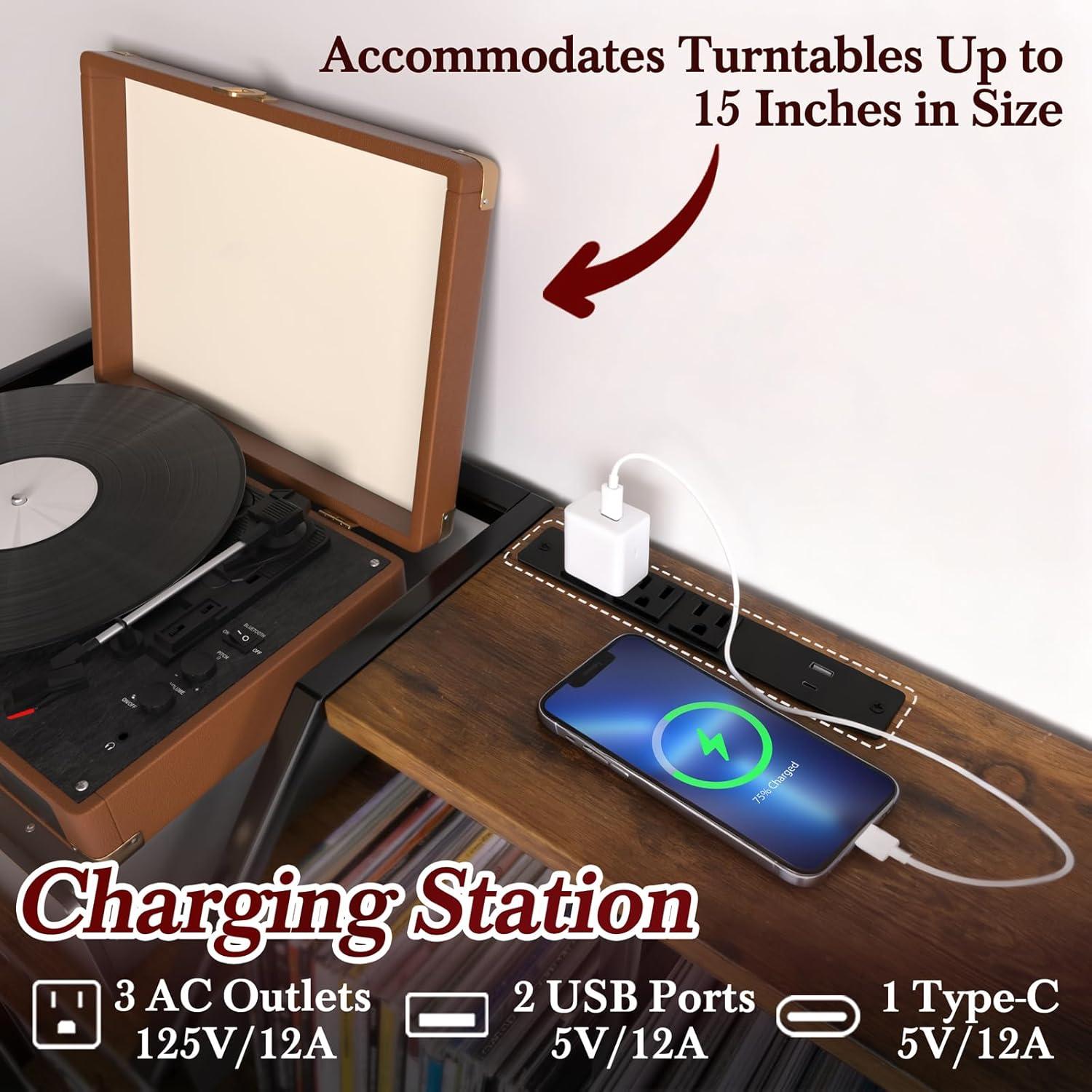 Soporte para Tocadiscos Faesun con Estación de Carga USB y Almacenamiento para 500 LPs