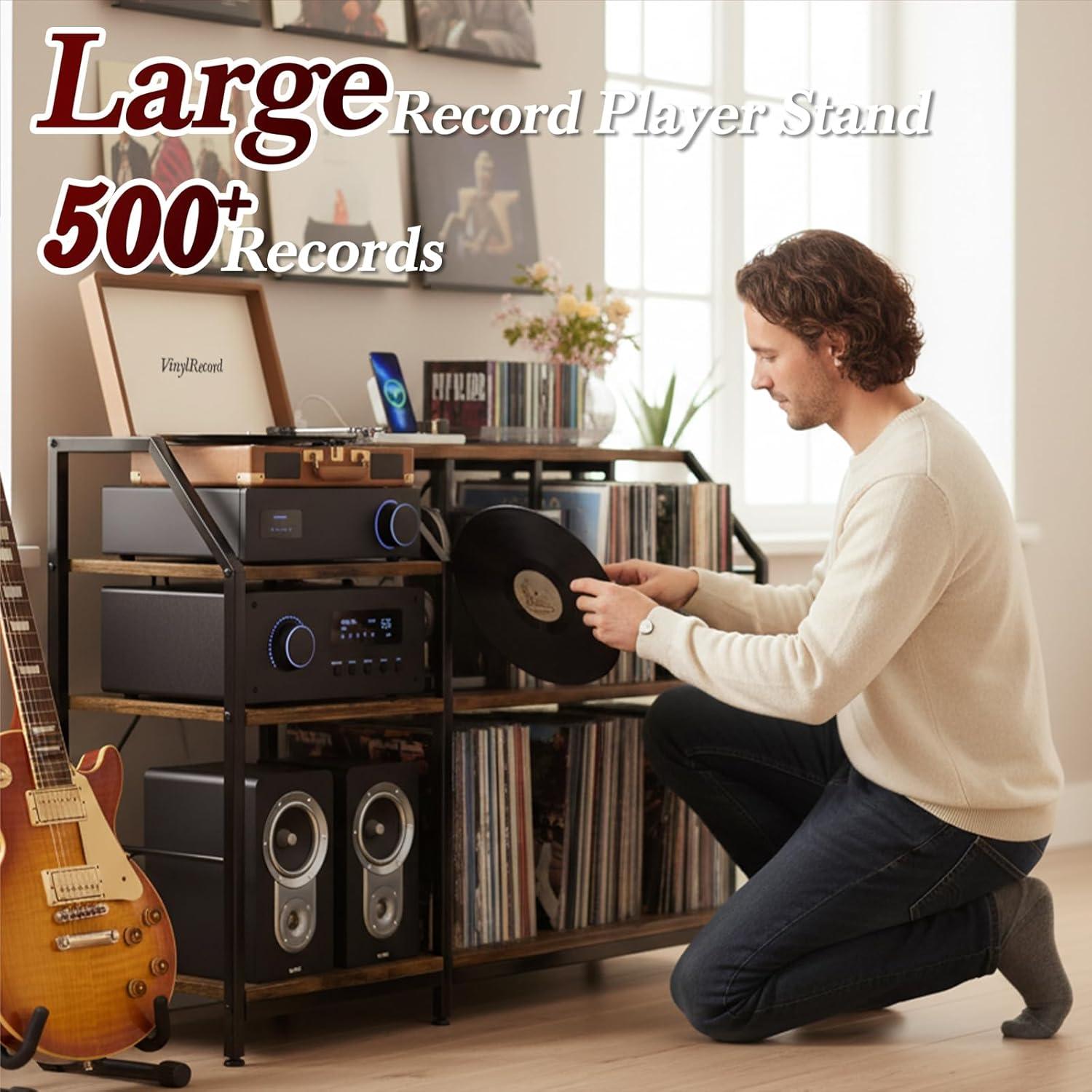 Soporte para Tocadiscos Faesun con Estación de Carga USB y Almacenamiento para 500 LPs