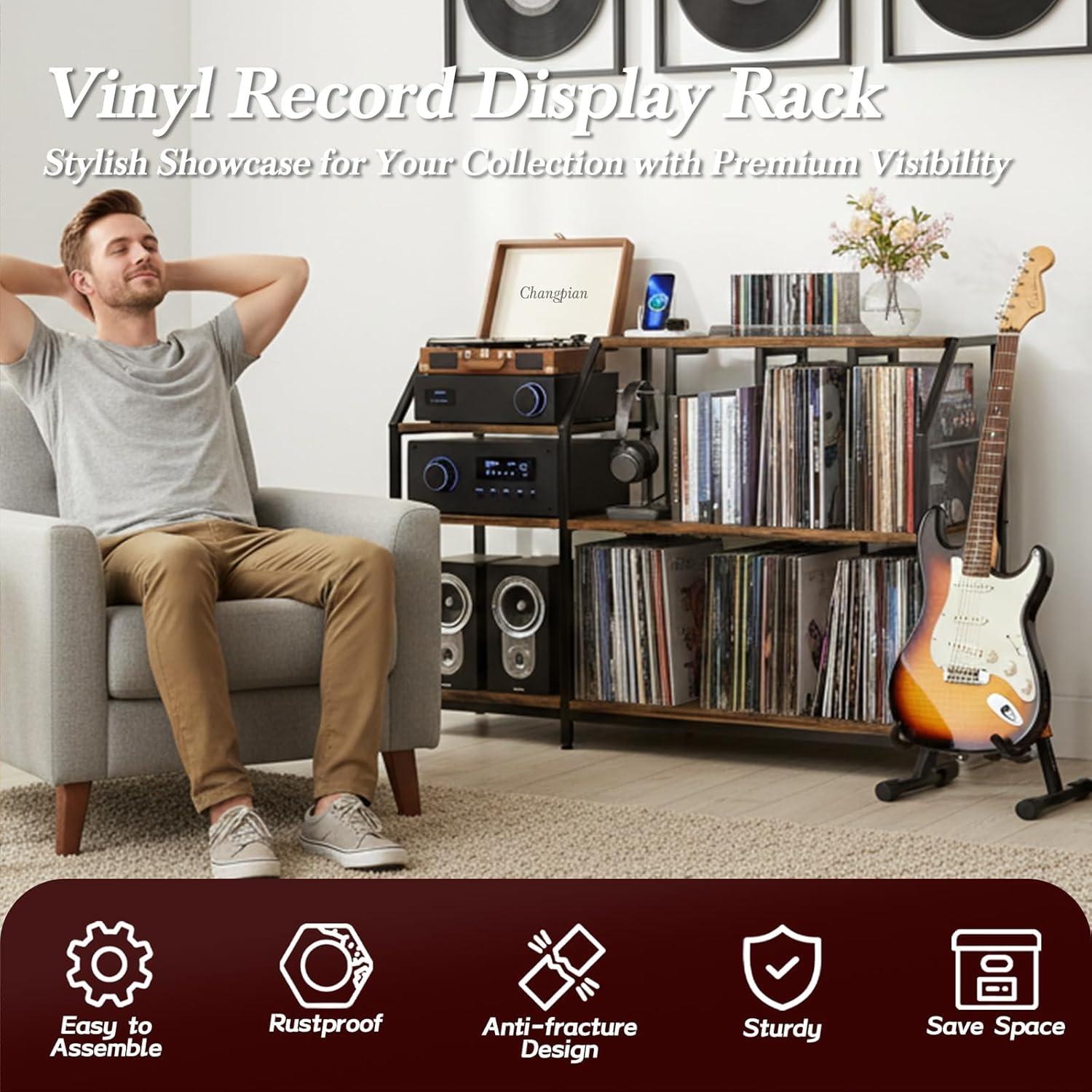 Soporte para Tocadiscos Faesun con Estación de Carga USB y Almacenamiento para 500 LPs