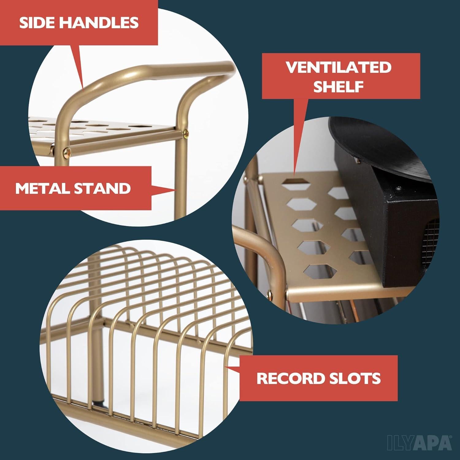 Soporte para Tocadiscos Ilyapa 2 Niveles Metal Dorado 14 Ranuras