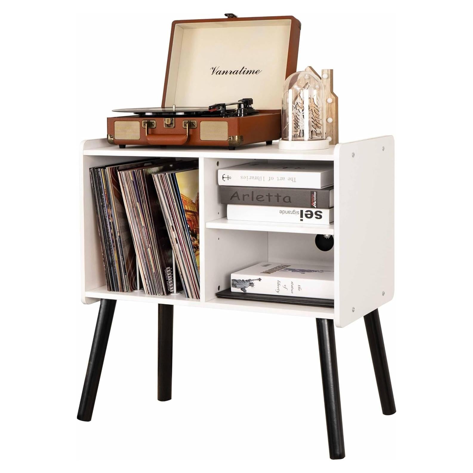 Soporte para Tocadiscos Beroxii Blanco con Almacenamiento para 150 Álbumes