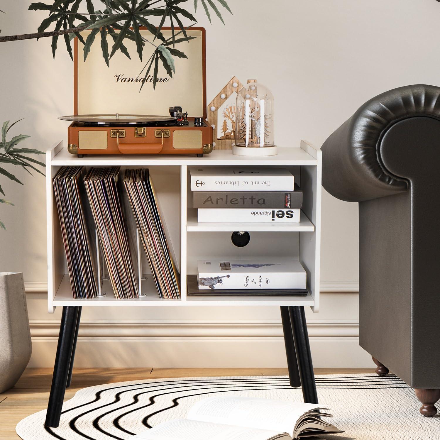 Soporte para Tocadiscos Beroxii Blanco con Almacenamiento para 150 Álbumes