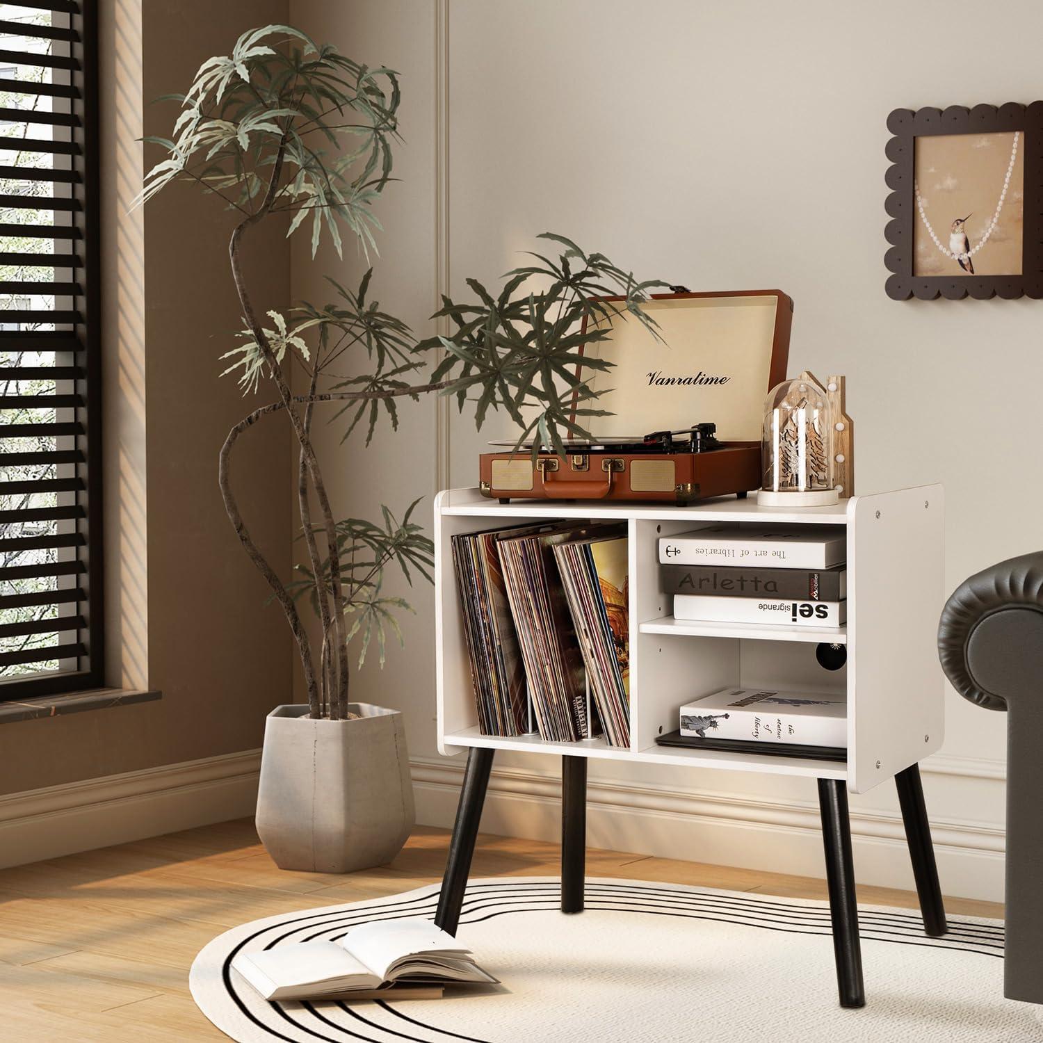 Soporte para Tocadiscos Beroxii Blanco con Almacenamiento para 150 Álbumes