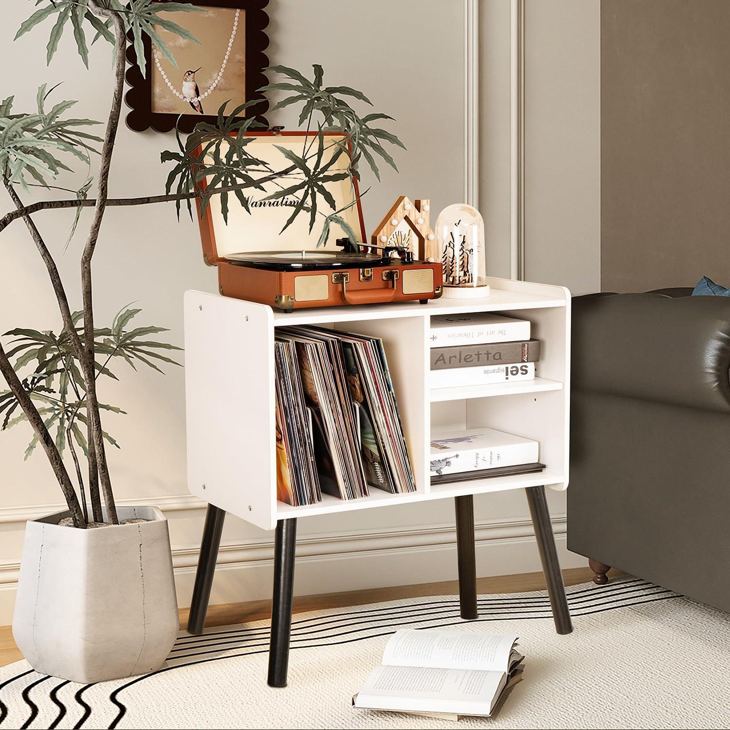 Soporte para Tocadiscos Beroxii Blanco con Almacenamiento para 150 Álbumes