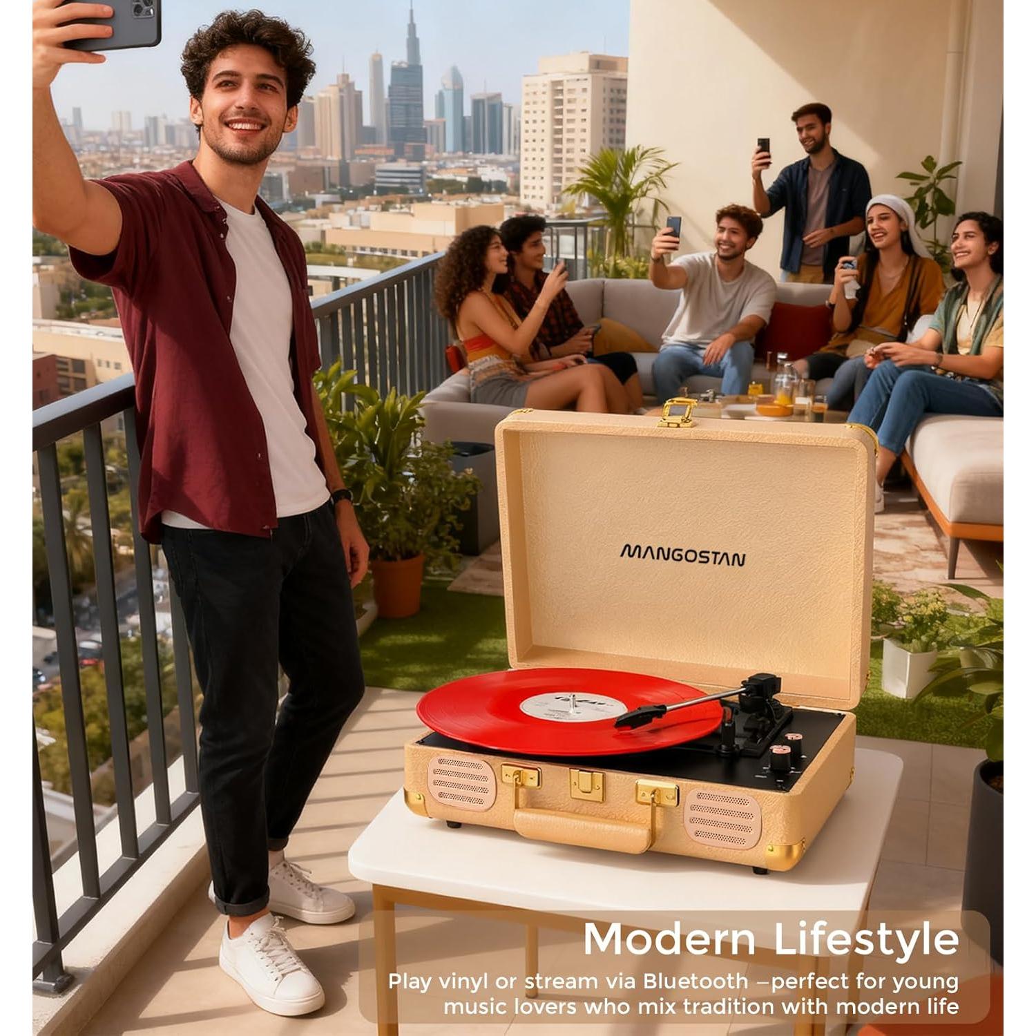 Reproductor de Vinilo Bluetooth MANGOSTAN MS-TE-001K Dorado