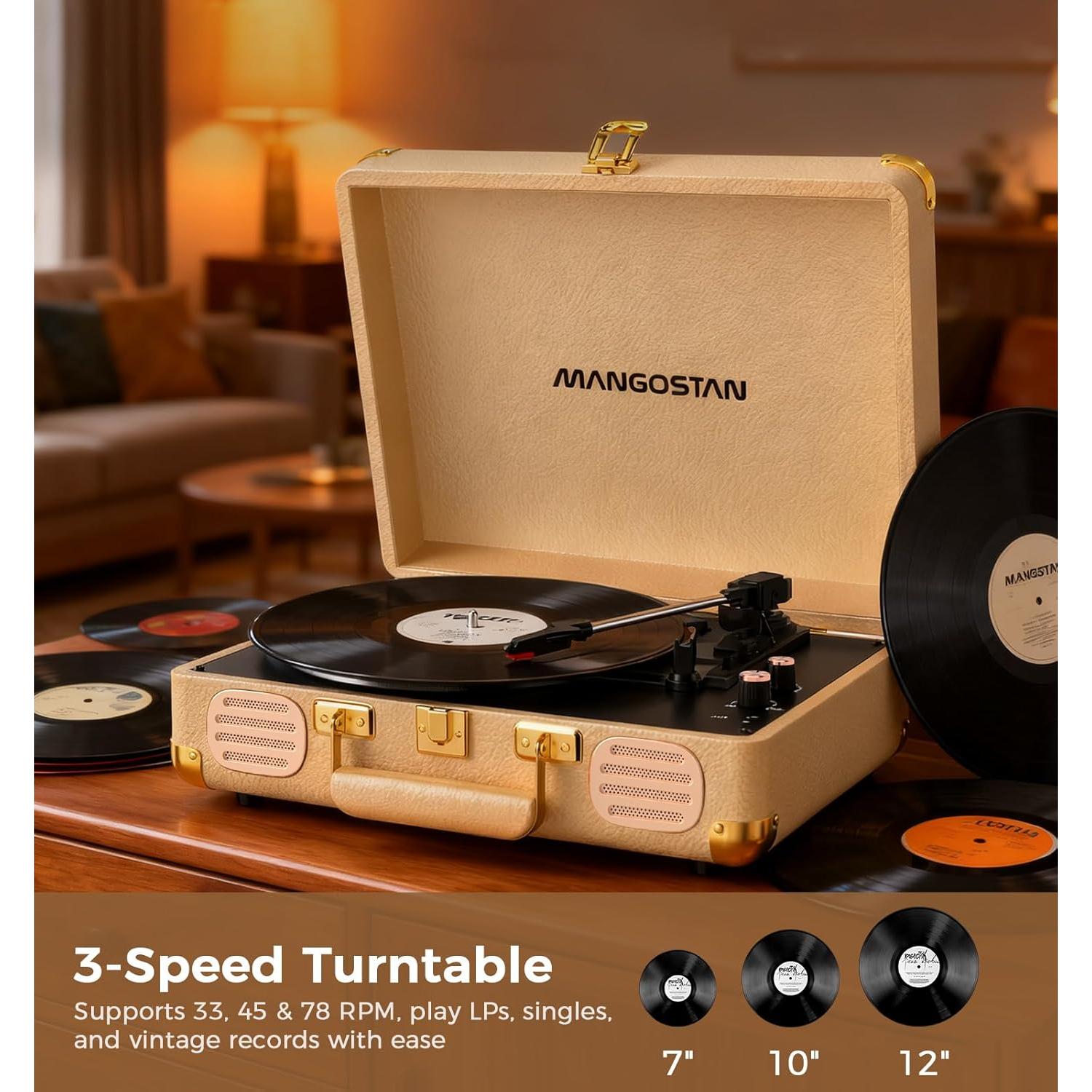 Reproductor de Vinilo Bluetooth MANGOSTAN MS-TE-001K Dorado