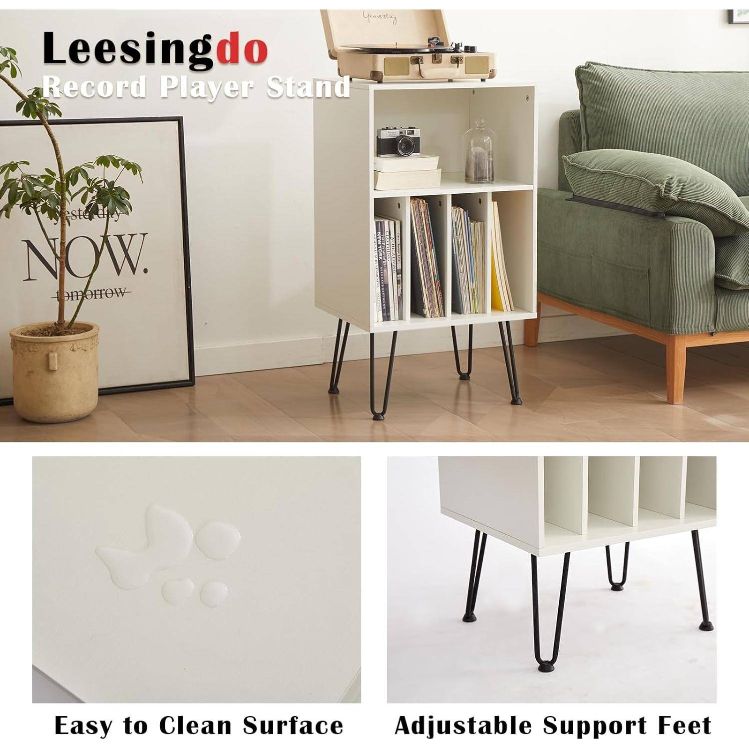 Soporte para Tocadiscos Leesingdo BU-035 Blanco con Almacenamiento