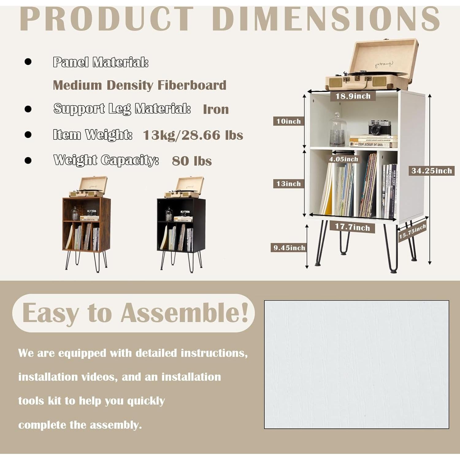 Soporte para Tocadiscos Leesingdo BU-035 Blanco con Almacenamiento