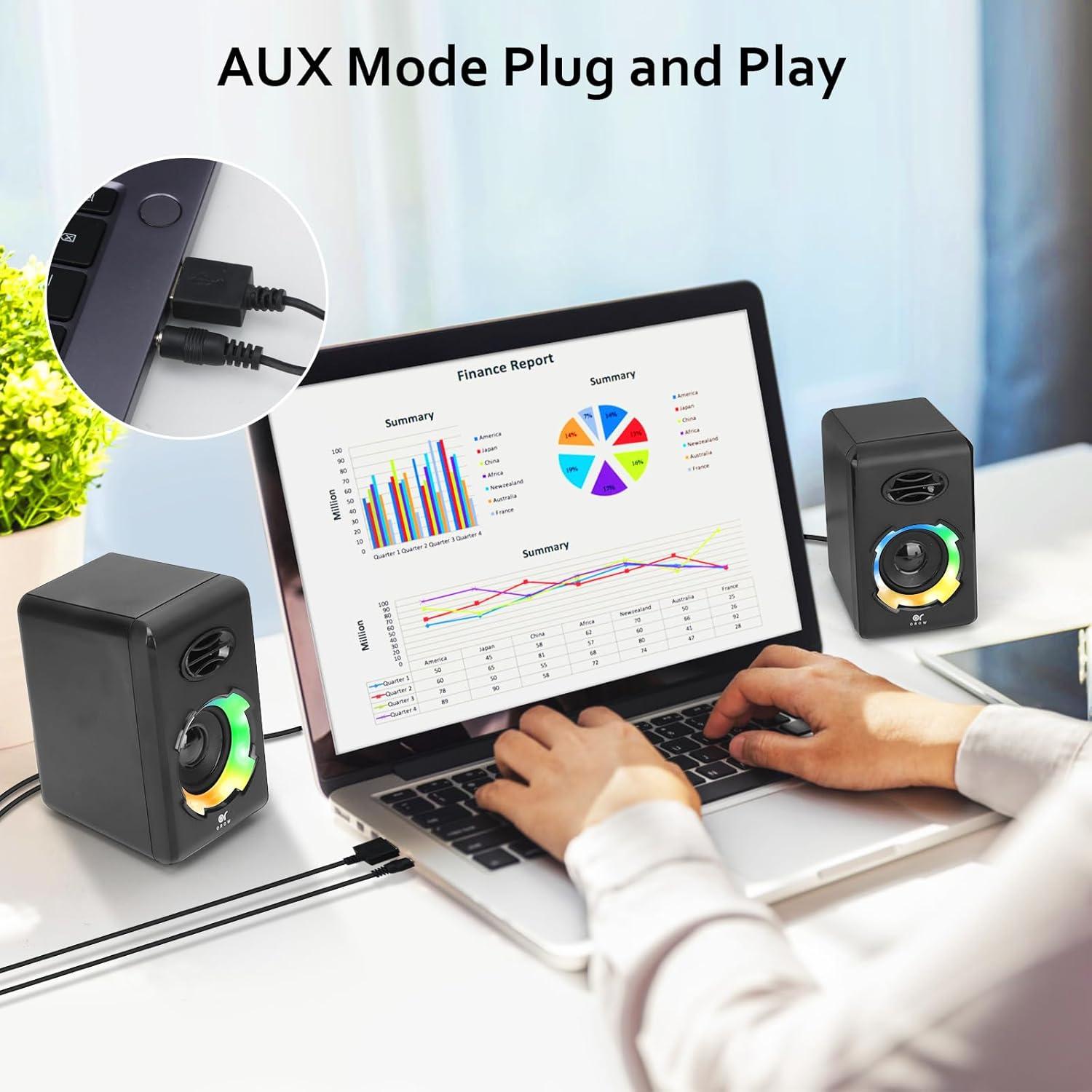 Altavoces OROW S205 RGB para PC con Bluetooth y AUX 3.5mm