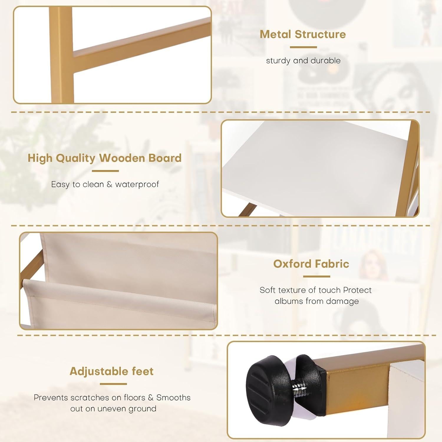 Soporte para Tocadiscos HYCFYJR 3 Niveles Blanco y Dorado