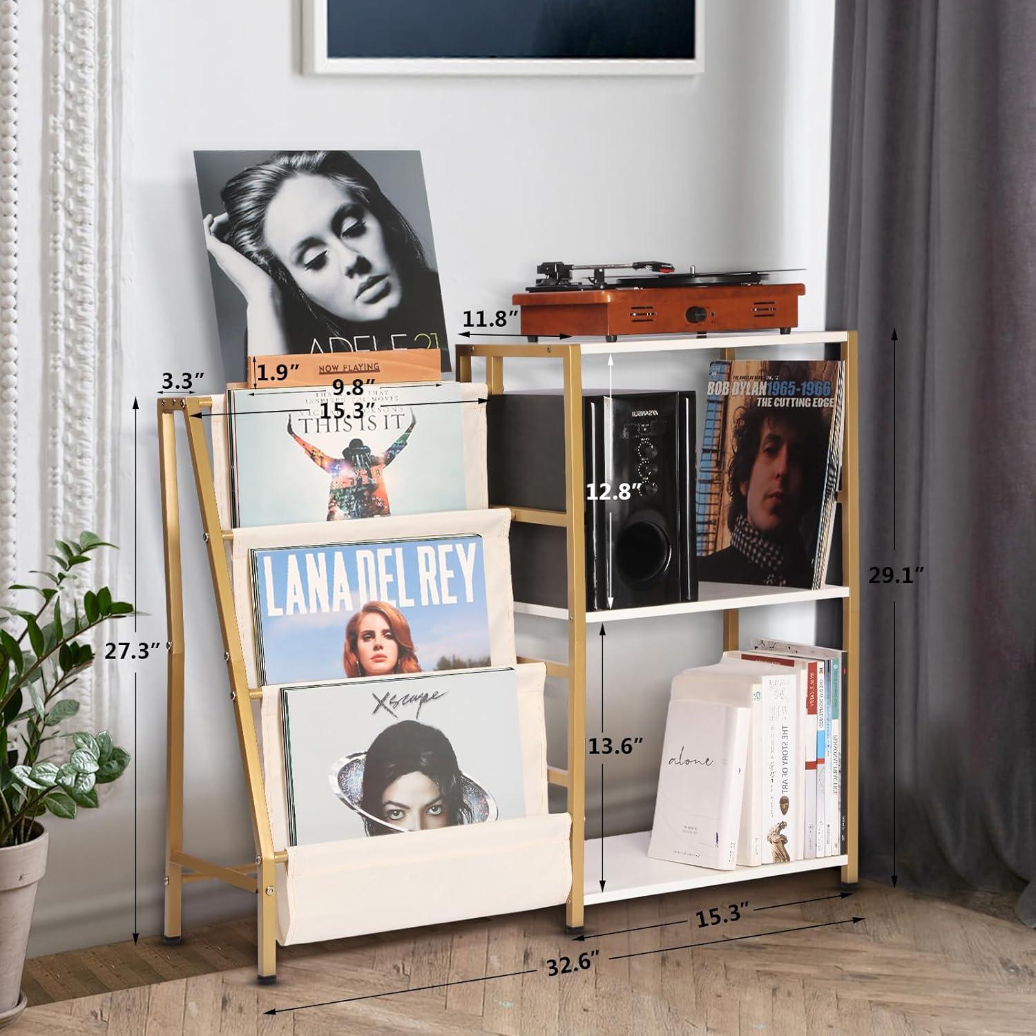 Soporte para Tocadiscos HYCFYJR 3 Niveles Blanco y Dorado