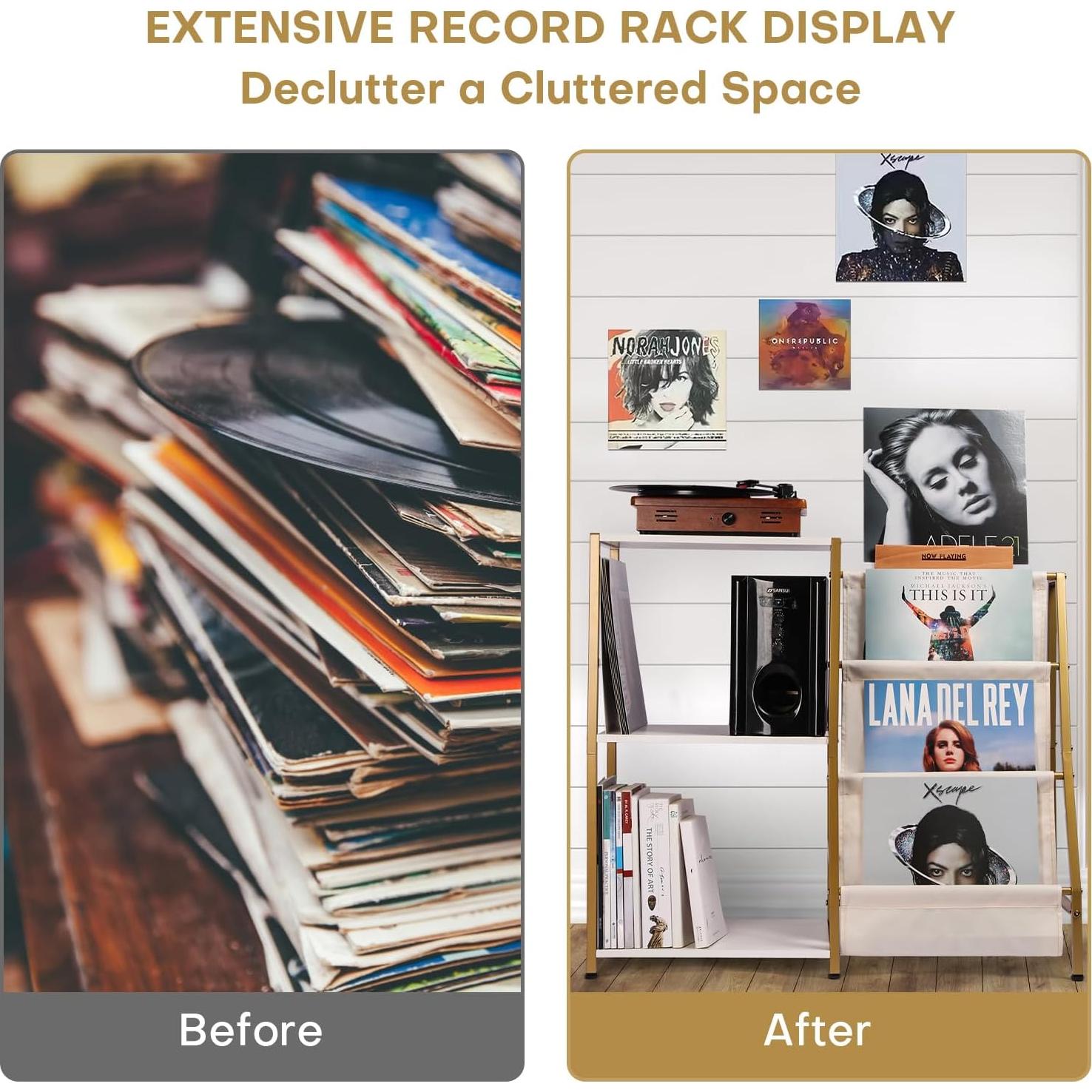 Soporte para Tocadiscos HYCFYJR 3 Niveles Blanco y Dorado