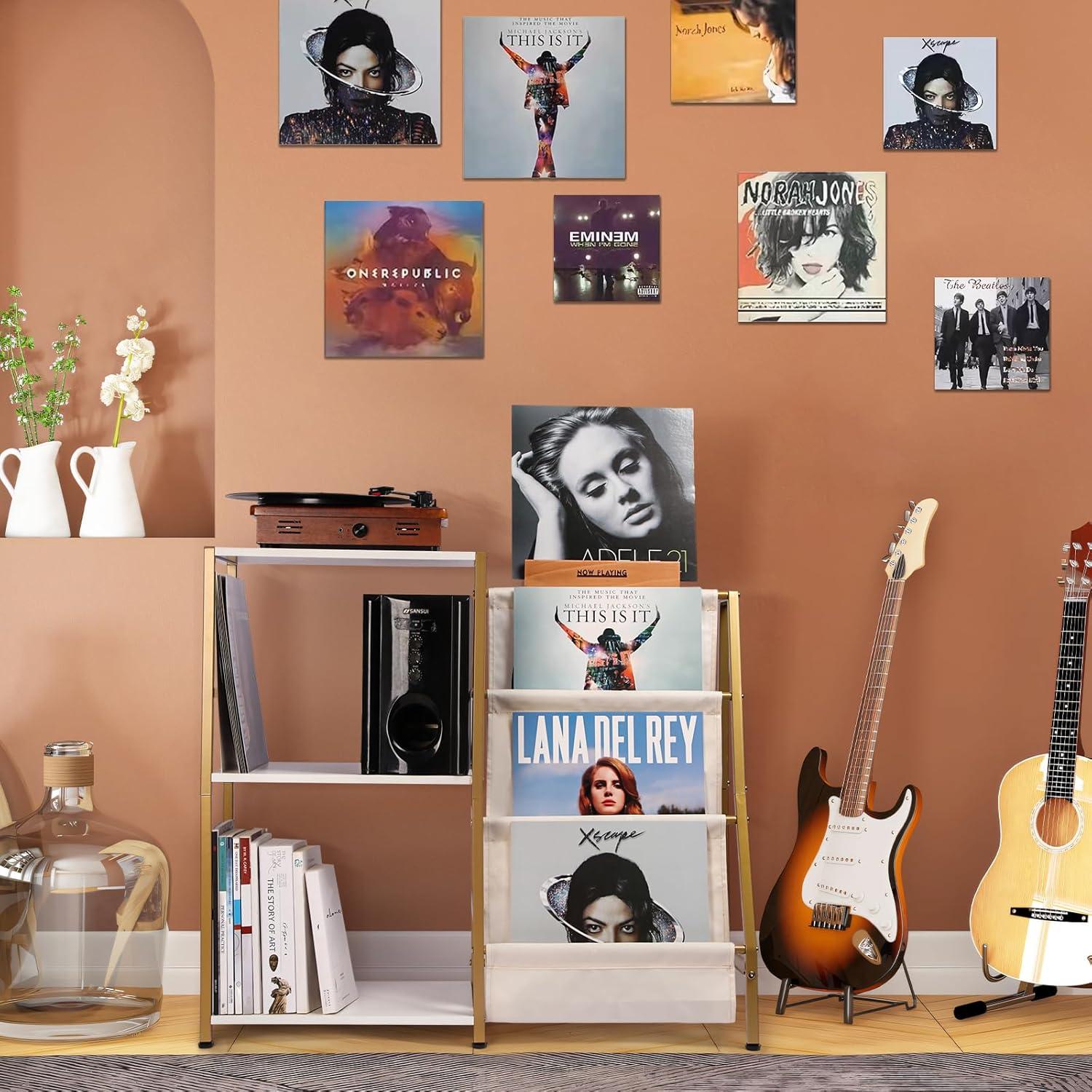 Soporte para Tocadiscos HYCFYJR 3 Niveles Blanco y Dorado