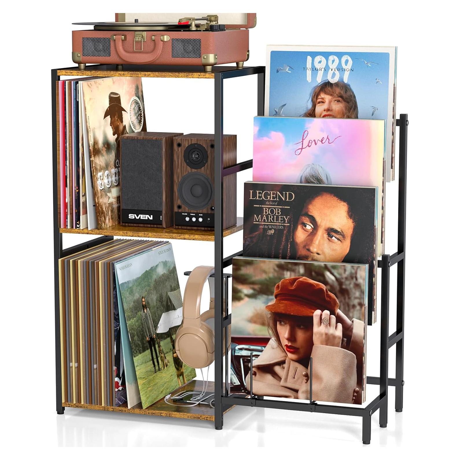 Soporte para Tocadiscos ThreeHio con Almacenamiento para 200 Vinilos