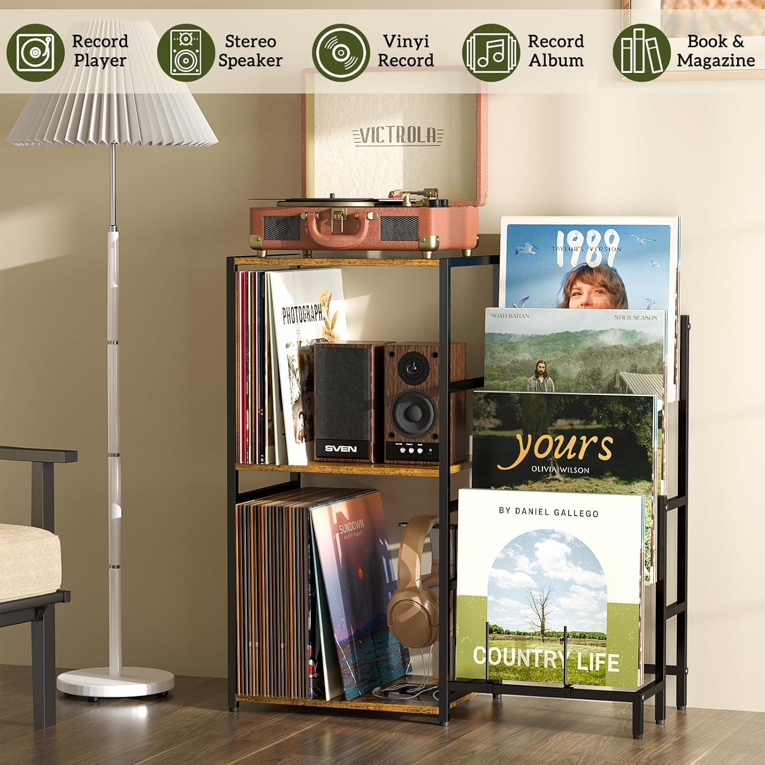 Soporte para Tocadiscos ThreeHio con Almacenamiento para 200 Vinilos