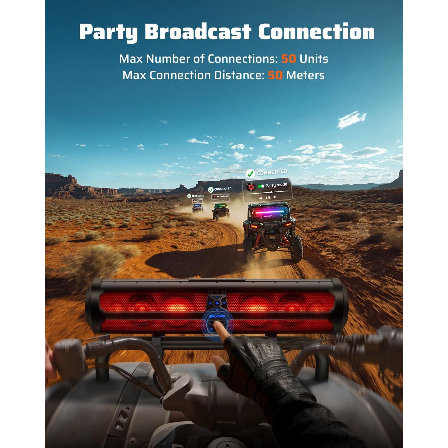 Barra de Sonido UTV Ehaho MT4321 500W Bluetooth IP66