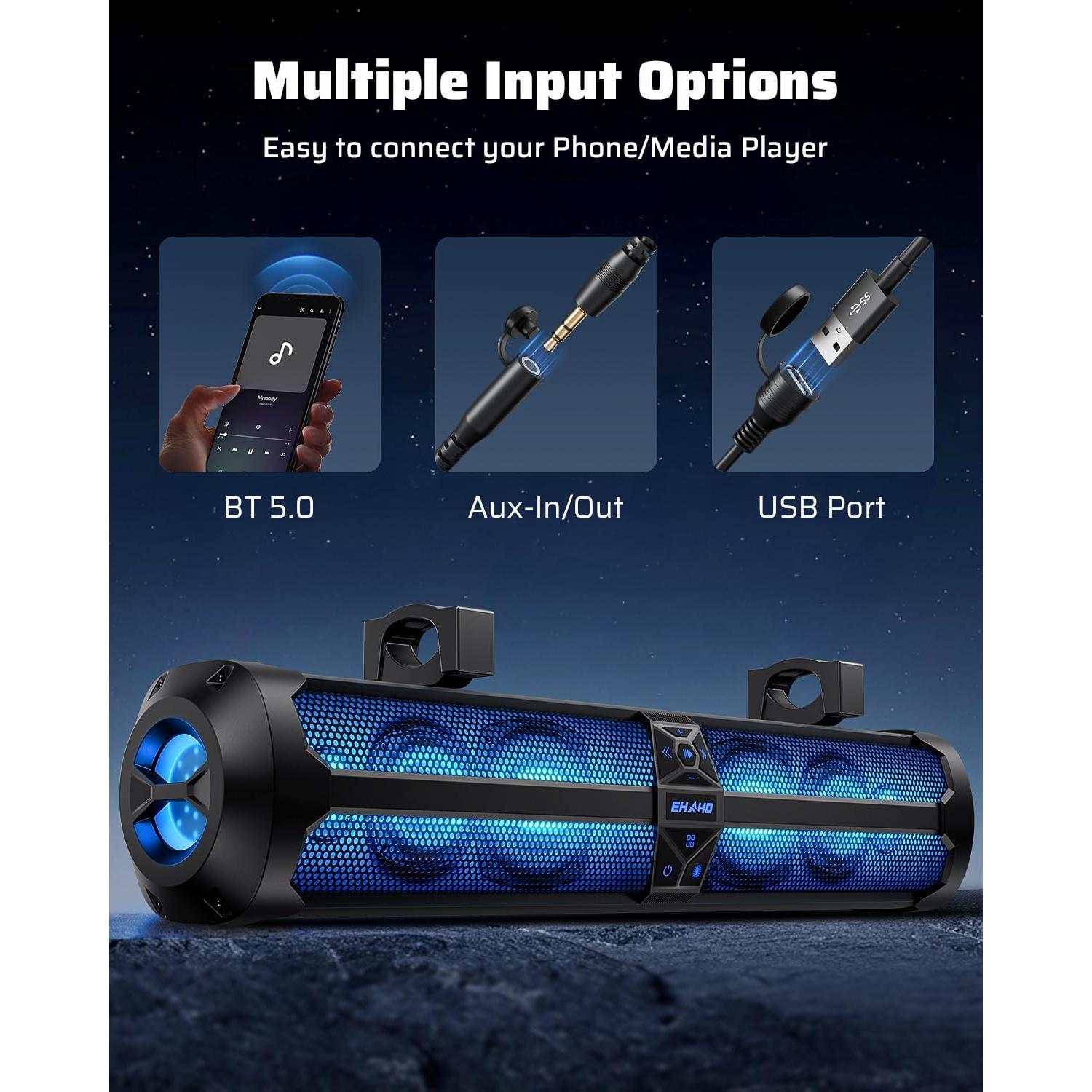 Barra de Sonido UTV Ehaho MT4321 500W Bluetooth IP66