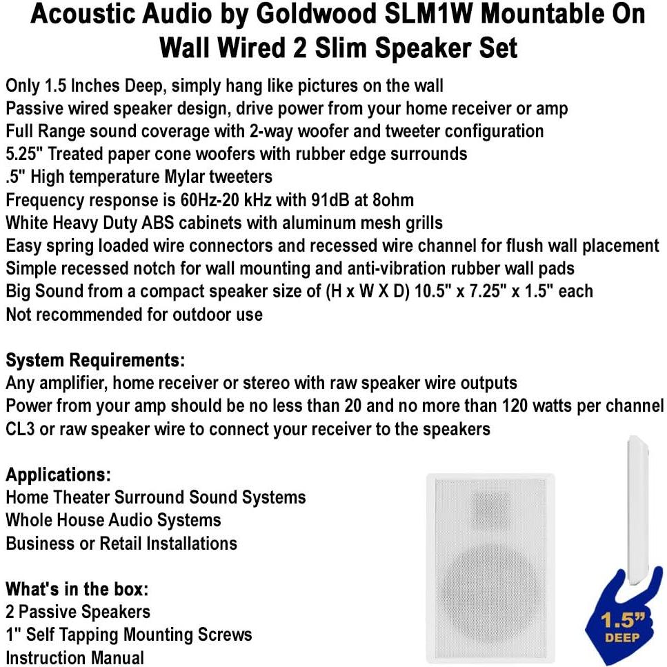 Altavoces montables en pared Acoustic Audio SLM1W, 2 unidades