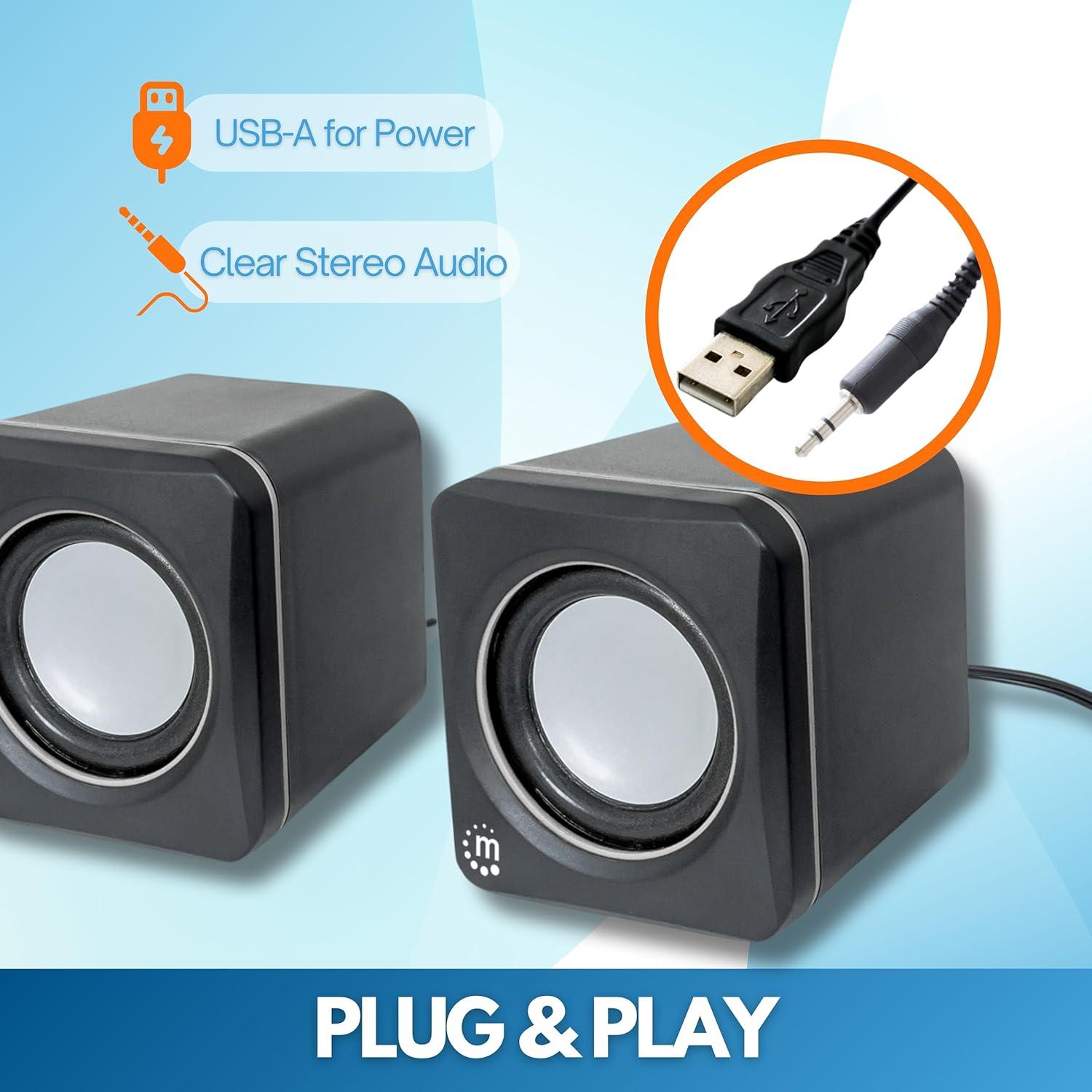 Altavoces USB Manhattan 2600 - Compactos y Potentes - Negro Plata