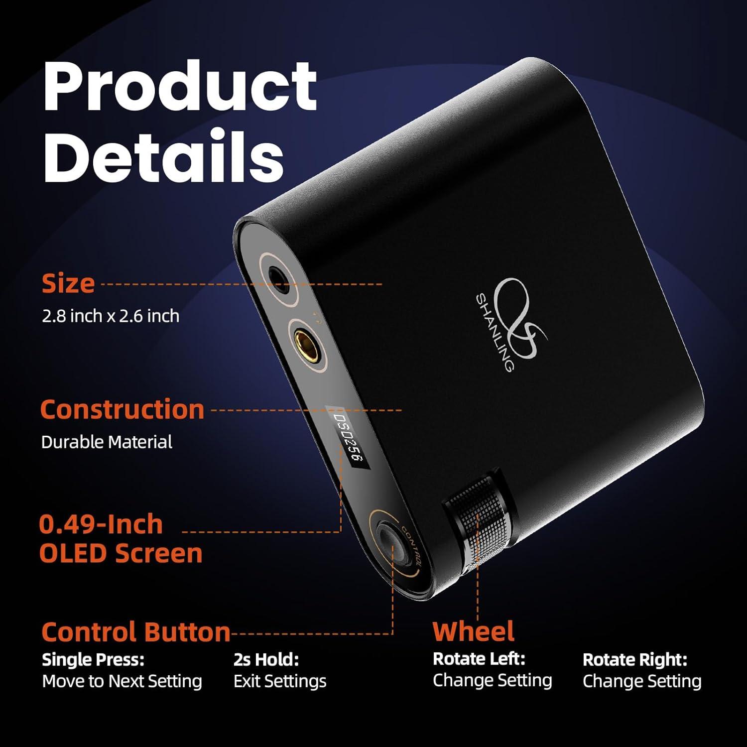 DAC/AMP USB Portátil SHANLING H0, 768kHz/32bit, 690mW