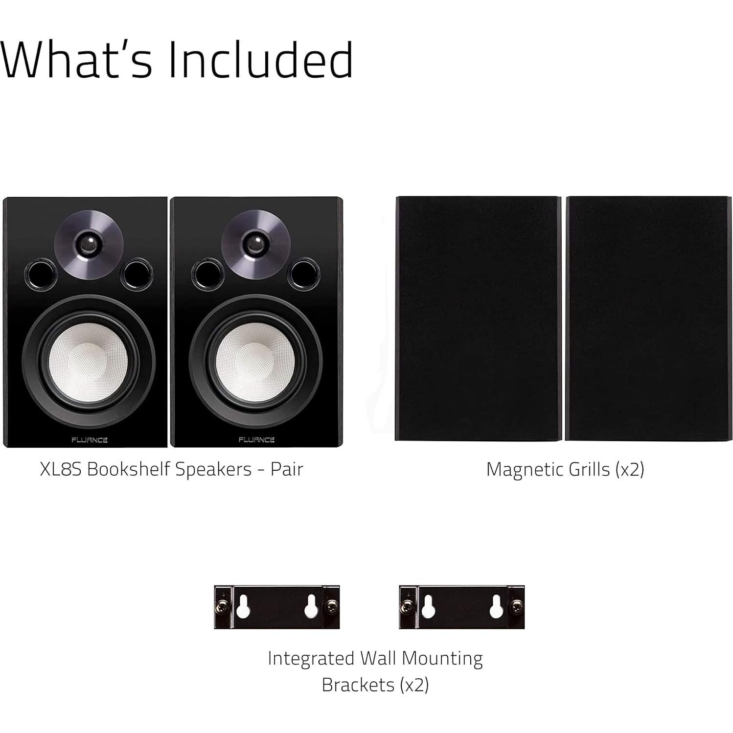 Fluance Reference High Performance 2-Way Bookshelf and Surround Sound Speakers for 2-Channel Stereo Listening or Home Theater System - Black Ash/Pair (XL8S)