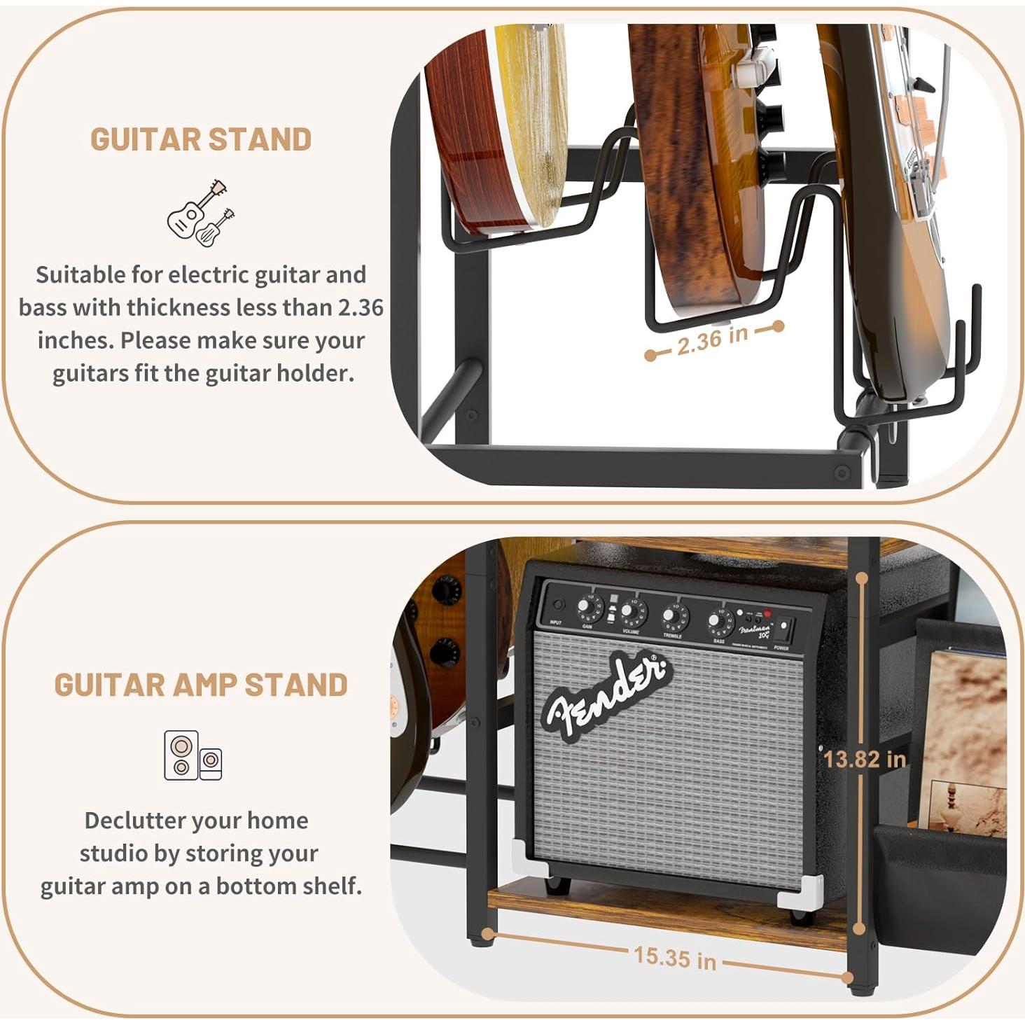 Soporte para tocadiscos y guitarra Bikoney, 3 niveles, Marrón