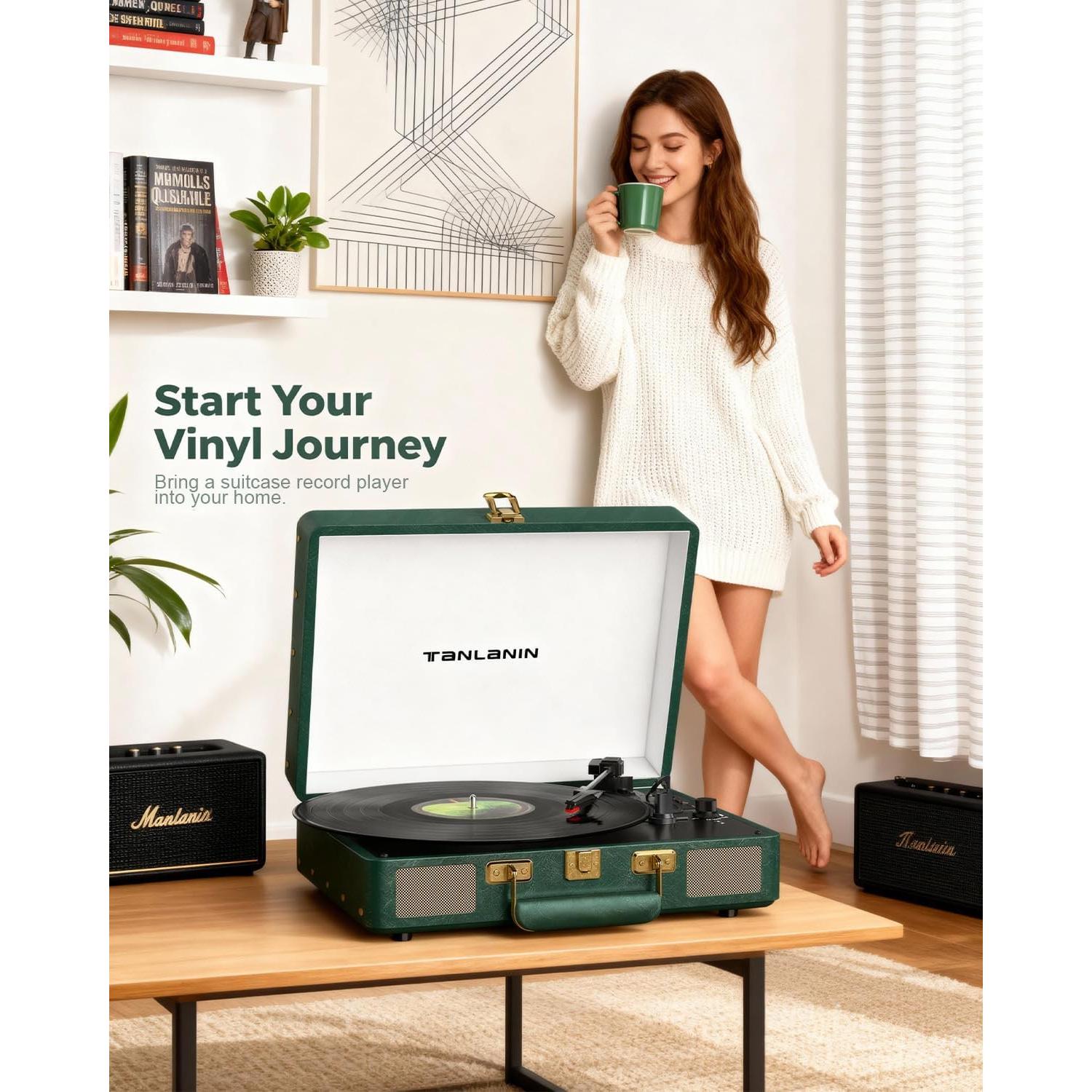 Reproductor de Vinilo Bluetooth TANLANIN TE-2026 Verde Oscuro