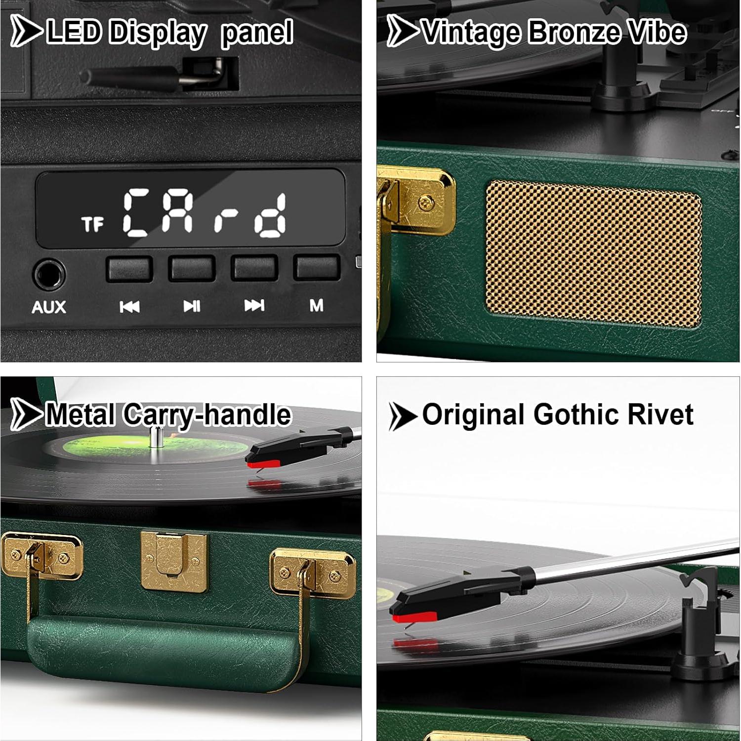 Reproductor de Vinilo Bluetooth TANLANIN TE-2026 Verde Oscuro