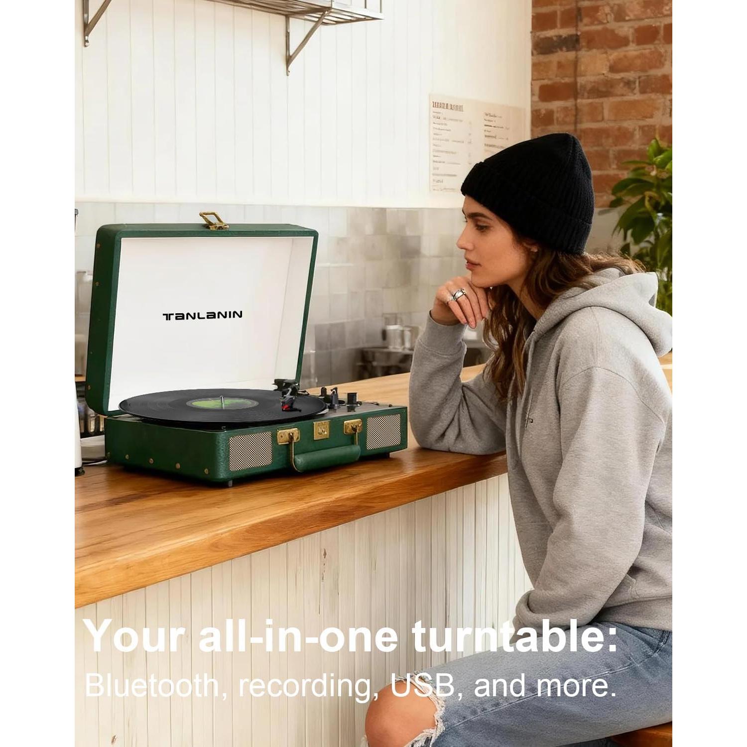 Reproductor de Vinilo Bluetooth TANLANIN TE-2026 Verde Oscuro