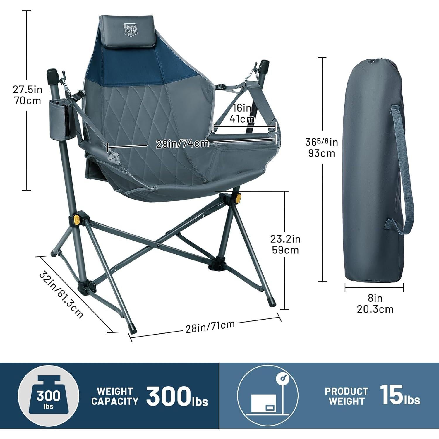 TIMBER RIDGE Hammock Camping Chair with Adjustable Backrest, Heavy Duty Folding Hammock Chair Supports 300lbs, Portable Hammock Chair for Camping, Travelling and Patio, Blue