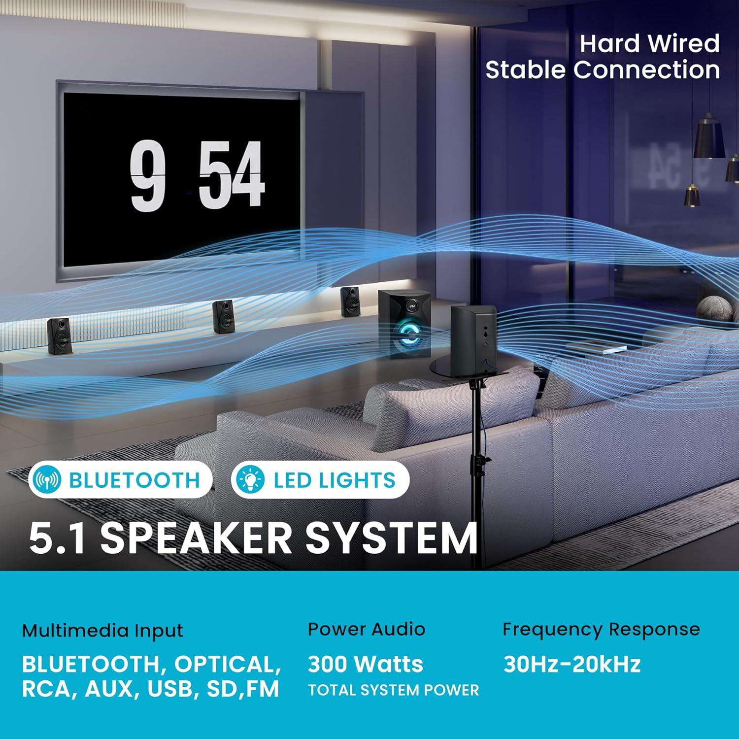 Sistema de Altavoces 5.1 Goldwood Bluetooth con Subwoofer LED