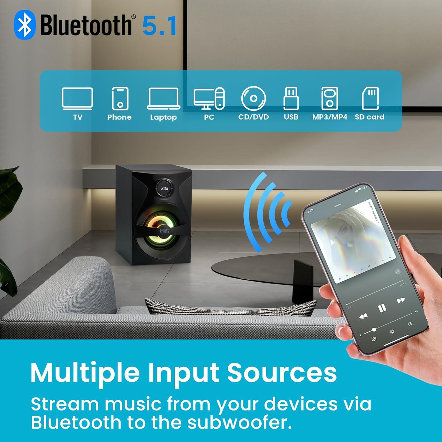 Sistema de Altavoces 5.1 Goldwood Bluetooth con Subwoofer LED