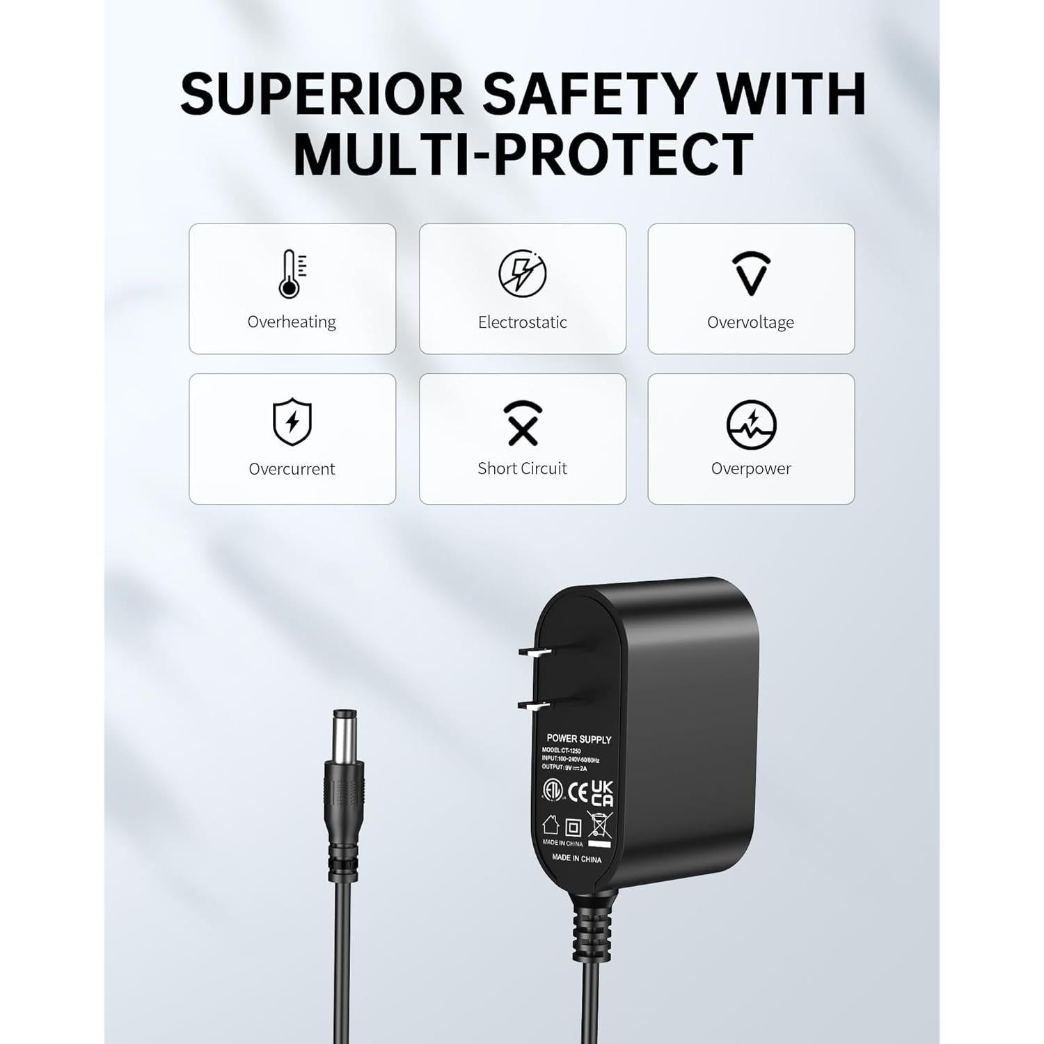 Cable de Alimentación 9V WUKUR para Tocadiscos Crosley 1.8M